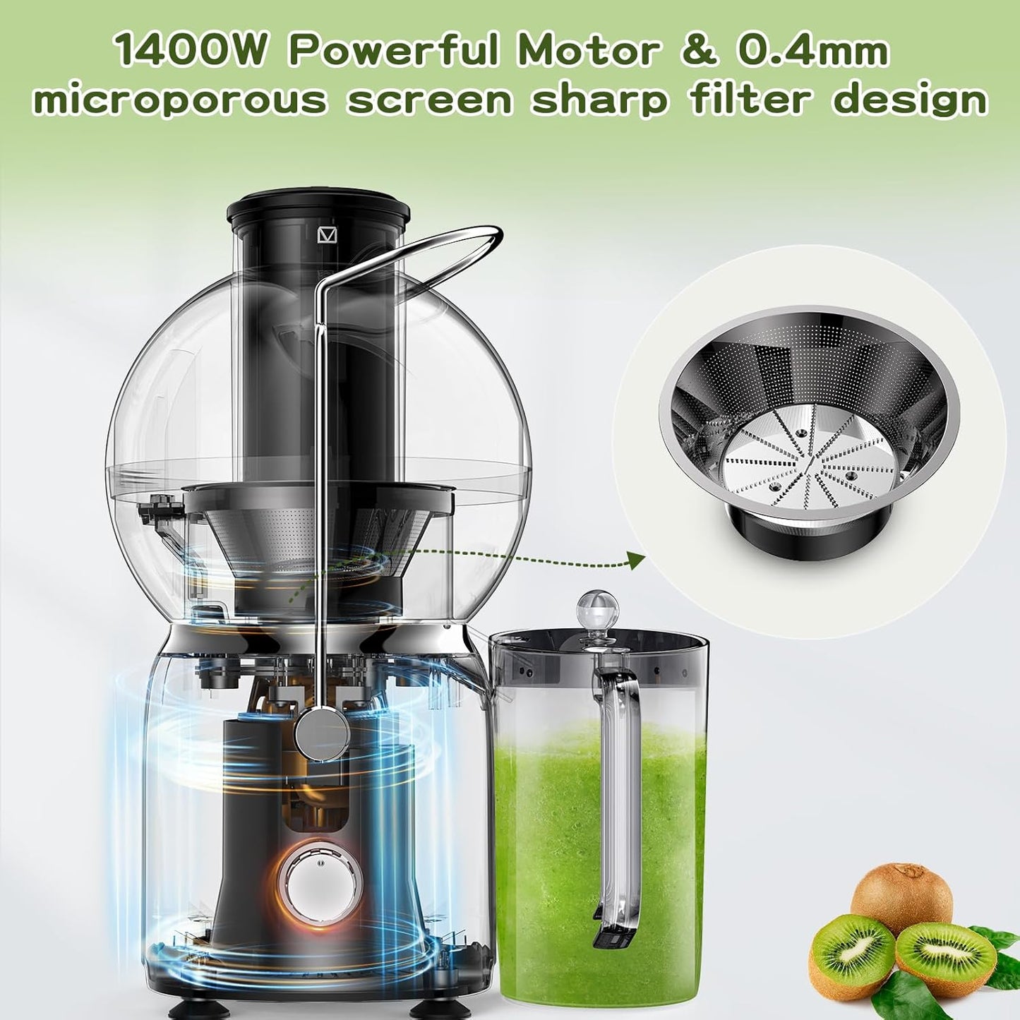 Juicer Maker,Vospeed Juicer Machines,750W juicer machines vegetable and fruit,With 3.5-Inch Wide-Mouth Feed Chute,Juice Extraction at Constant Temperature,With 1.2L Cup, BPA-Free,Easy to Clean (White)
