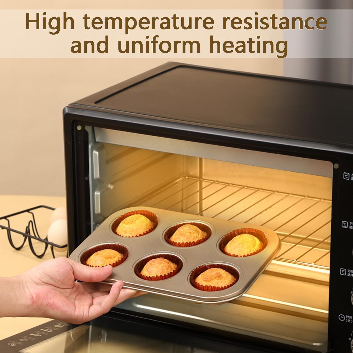 2Pcs Non-Stick 6-Cup Muffin Pan for Baking, Carbon Steel Cupcake Baking Tray, Stackable Cupcake Molds, Dishwasher Safe - 10.4 x 7.3 x 1.1 Inches (Black)