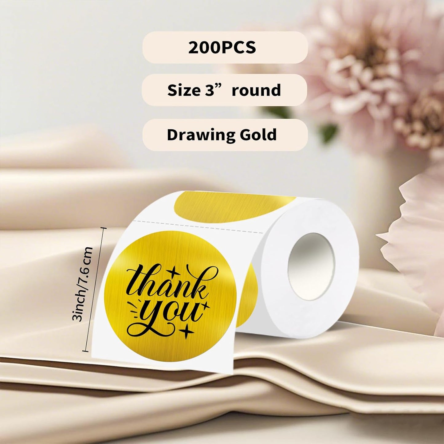 3''Holographic Thermal Label,Gold Round Self-Adhesive Direct Thermal Label,Thermal Stickers for DIY Logo Design,Name Tag(200/Roll