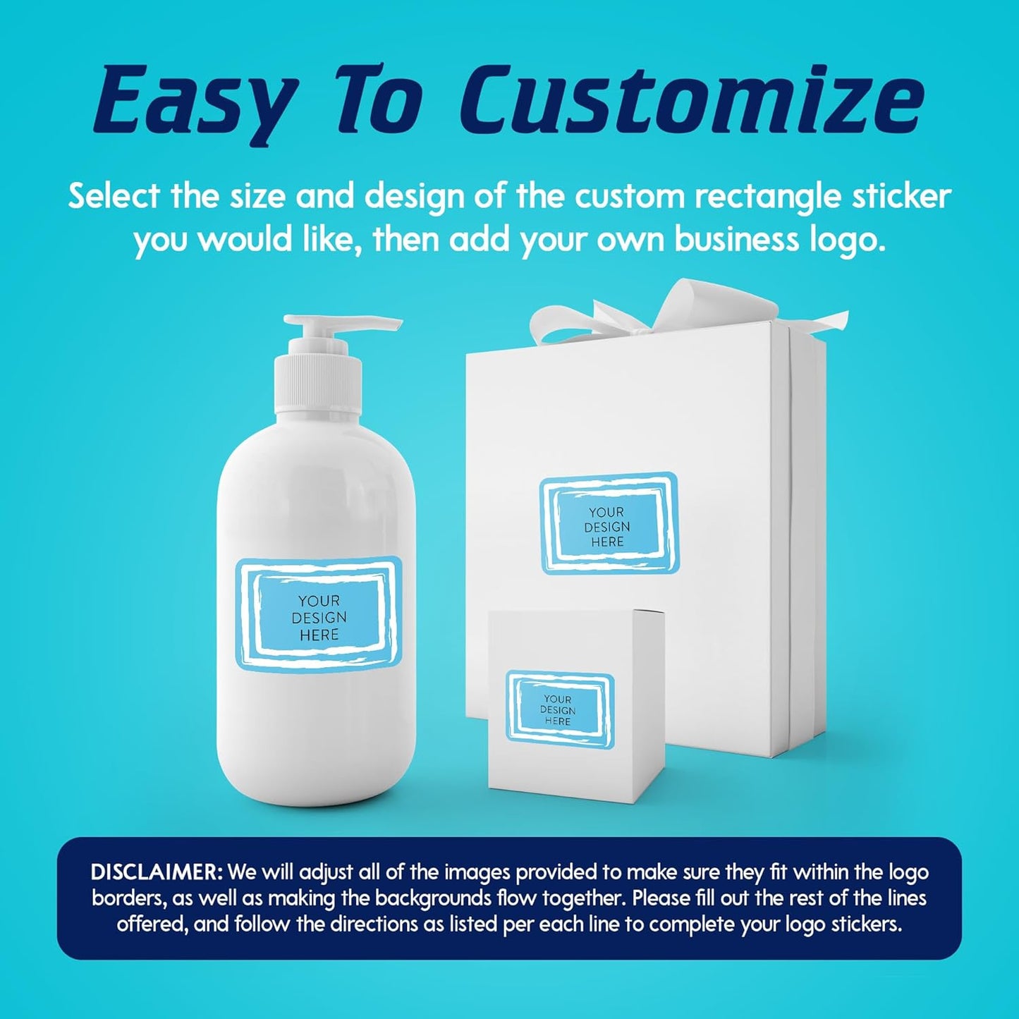 100 Custom Vinyl Stickers - Upload Your own Image, Text, Design, Logo - Personalized Logo Labels for Handmade, Packaging, Bottle, Jars, Candle, Brand Stickers (Blue Swirls, 3x2)