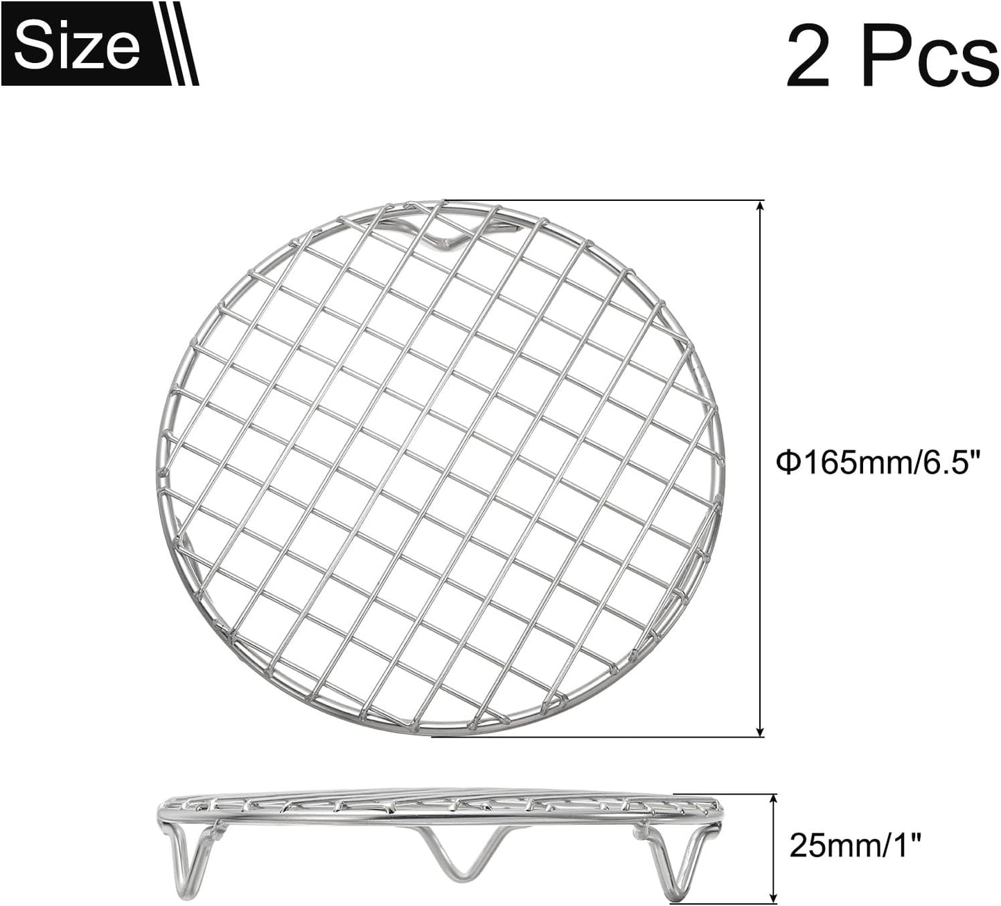 uxcell 2 Pcs Round Cooking Rack with Legs, Dia 6.5 Inch 304 Stainless Steel Barbecue Grill for Cooking Baking Barbecue Air Fryer Racks, Silver