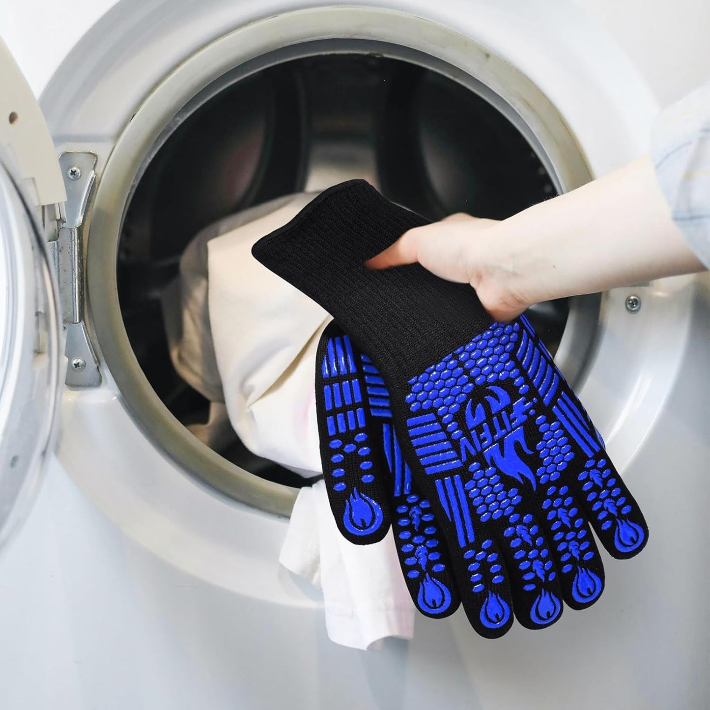 BBQ Gloves, Oven Gloves, 1472°F Extreme Heat Resistant Barbecue Gloves, Silicone Non-Slip Oven Mitts, Kitchen for Cooking, Grilling, and Baking (Blue)