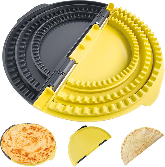 3-in-1 Tortilla Sealer, Tacos Tortilla Crimper Maker, Adjustable Size, For 6"-12" Crust, Make Sealed Quesadillas,Tacos, Burritos, Sandwich & More, BPA-Free, Dishwasher Safe, Yellow & Black