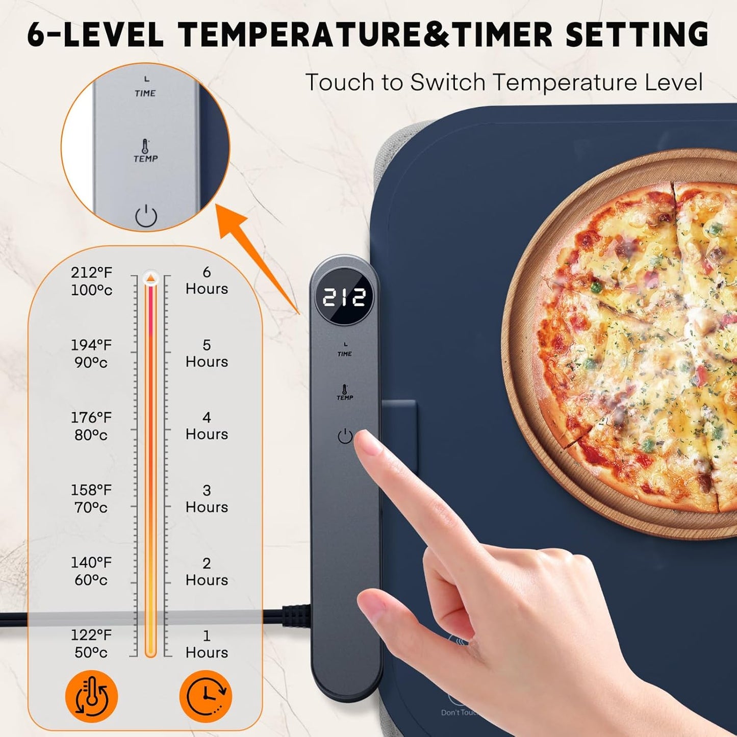 Homelove Food Warming Mat Waterproof - Electric Warming Tray with 6-Level Temperature and Hours Setting, Full Surface Graphene Heating, Dishwasher-Friendly Food Warmer Mat for Parties, Kitchen (Blue)