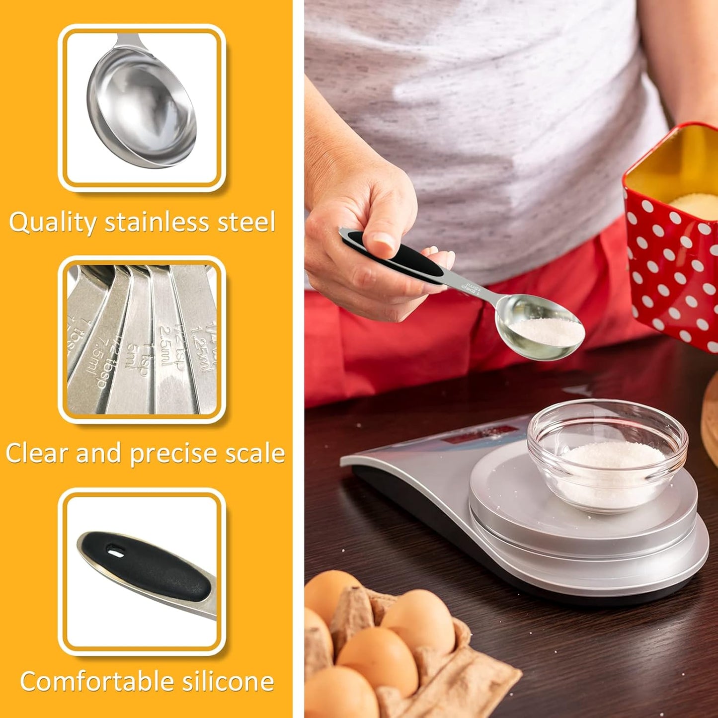 2PCS 1 Tbsp(3tsp, 1/2oz, 15ml) Single Measuring Spoon with Black Silicone Grip, Stainless Steel Individual Measure Scoop Only