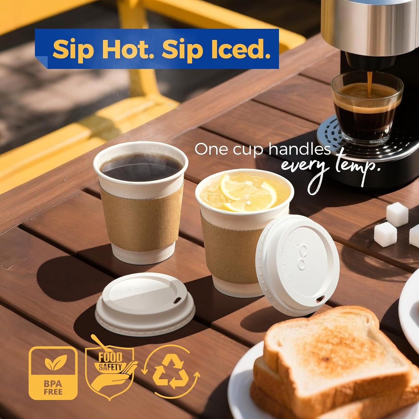 Fit Meal Prep 50 Pack 10 oz Disposable Coffee Cups with Lids, Sleeves, Leak-Proof To Go Coffee Cups with Lids, Durable Hot Paper Cups for Home, Office, Party, Business