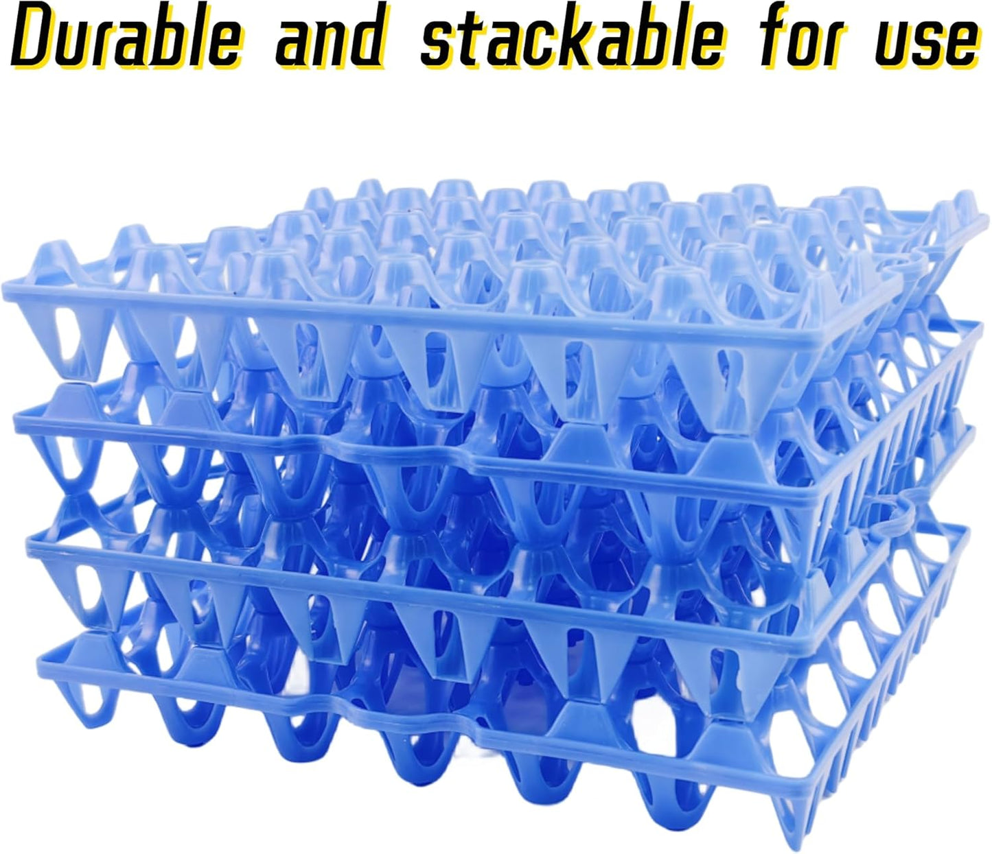 4-Pack Plastic Egg Tray Egg Crates 30-Egg Flats for Home Chicken Farmers, Stackable Egg Cartons Hold Multiple Eggs, Great for Storing, Sorting, and Shipping Eggs, Durable and Reusable (Blue)
