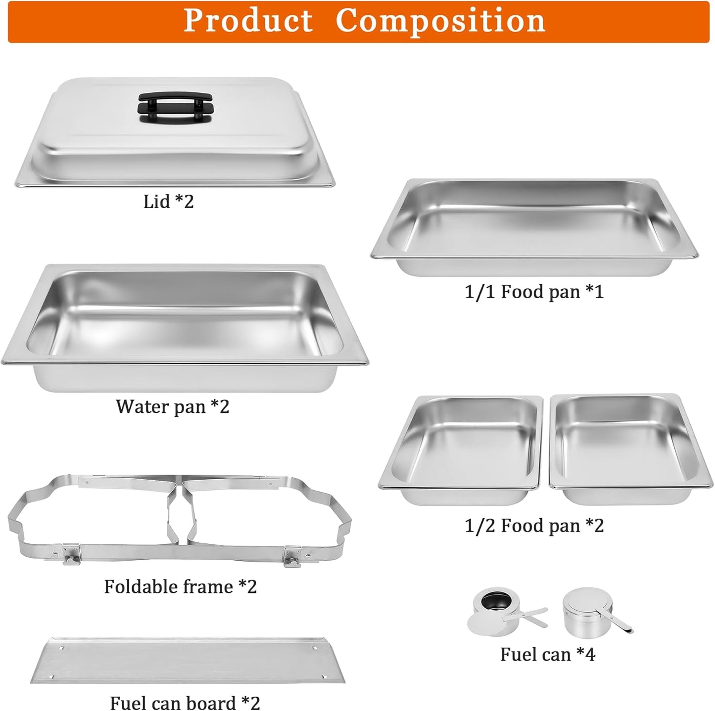 Chafing Dishes Buffet Set [2/4 Pack] Commercial Catering Food Warmers for Parties 9QT Buffet Servers and Warmers Stainless Steel Foldable Chafer with Lid