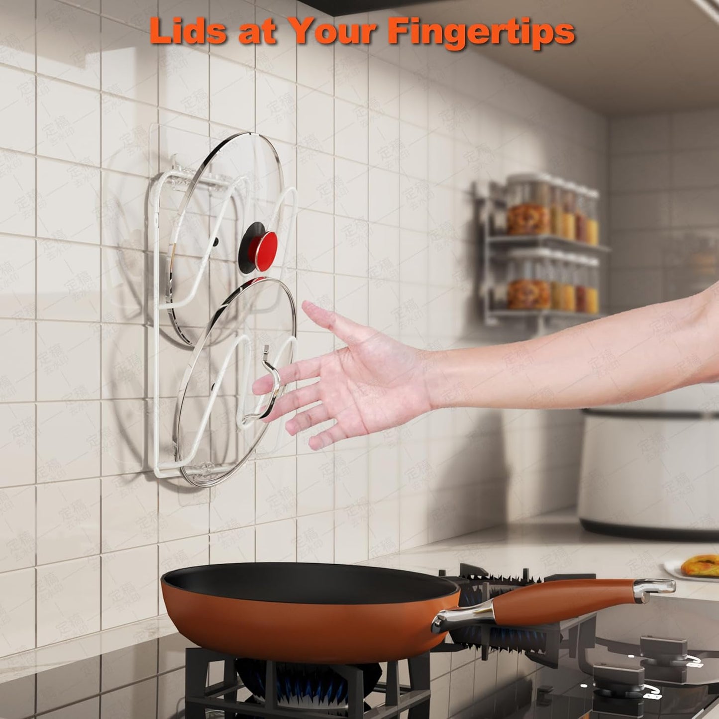 2 Pack Pot-Lid-Holder, 4-Tier Pot-Lid-Organizer for Cabinet Door/Wall, No Drilling Adhesive Wall/Door Mounted Rustproof Pot-Lid-Rackr for Kitchen Organizers