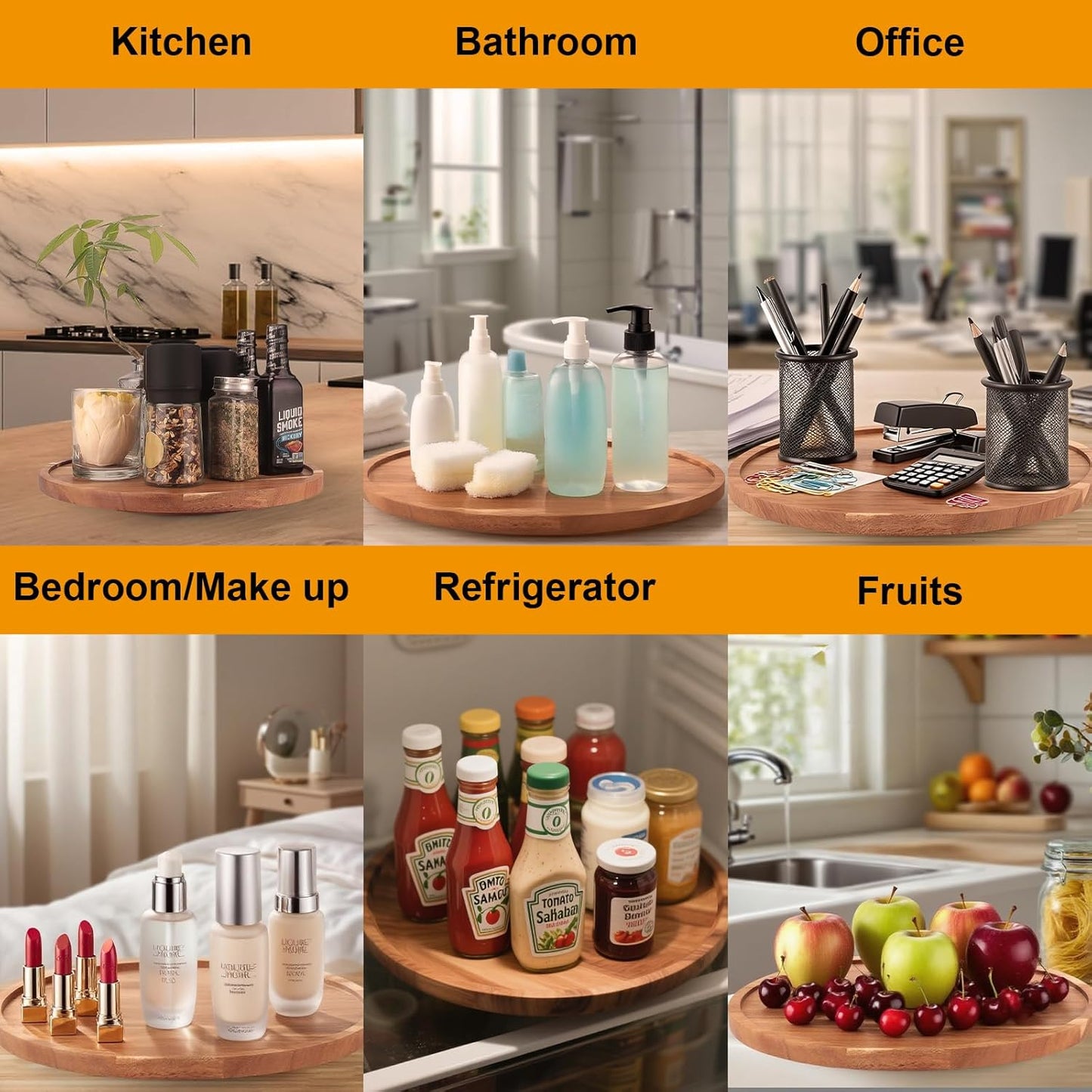 12 inch Wooden Lazy Susan Turntable for Cabinet, Acacia Lazy Susan Organizer for Table Top, Cabinet Fridge, Countertop, Pantry