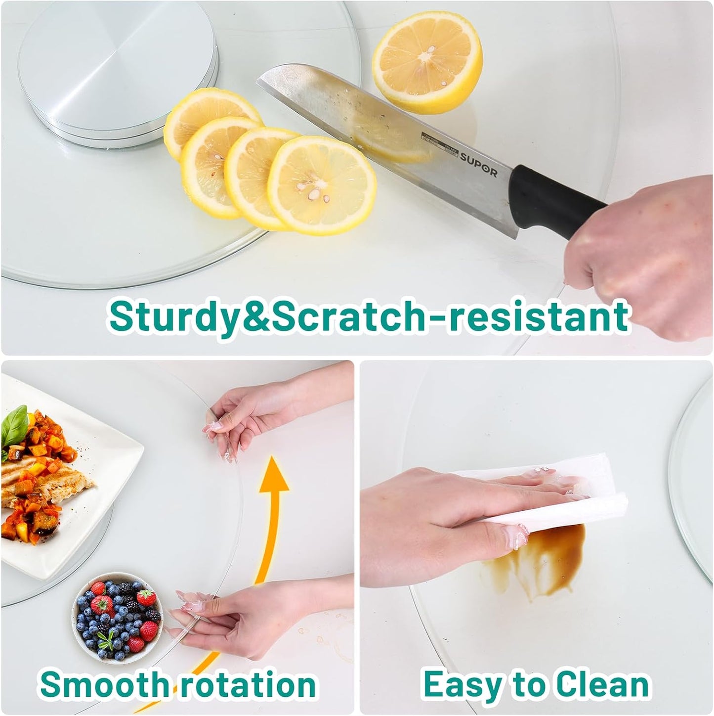 30-Inch Lazy Susan Turntable for Dining Table, Tempered Glass, 360° Rotation, Anti-Tip Design, Perfect for Parties, Weddings, and Family Dinners (30 inch)