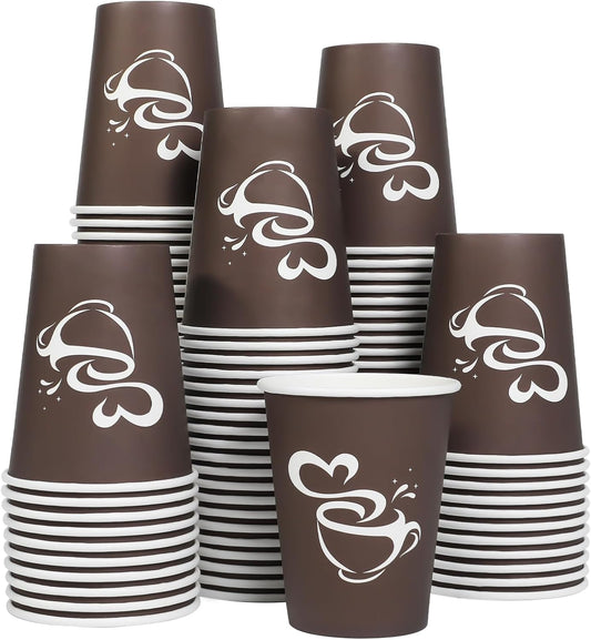 100 Count 12 oz Paper Coffee Cups, Disposable Drinking Cup for Hot or Cold Beverage, 12 ounce Brown Coffee Cups for Party, Business, Travel, Picnic
