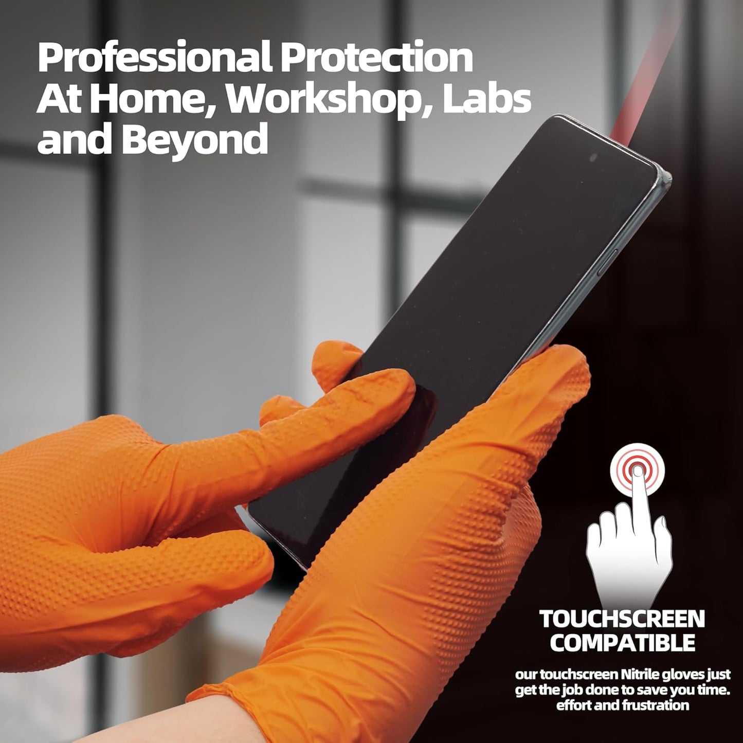 Jointown Basic Heavy Duty Nitrile Gloves, Mechanic Gloves 8 Mil Nitrile Disposable, with Raised Diamond Texture, Case of 500, Orange, XLarge