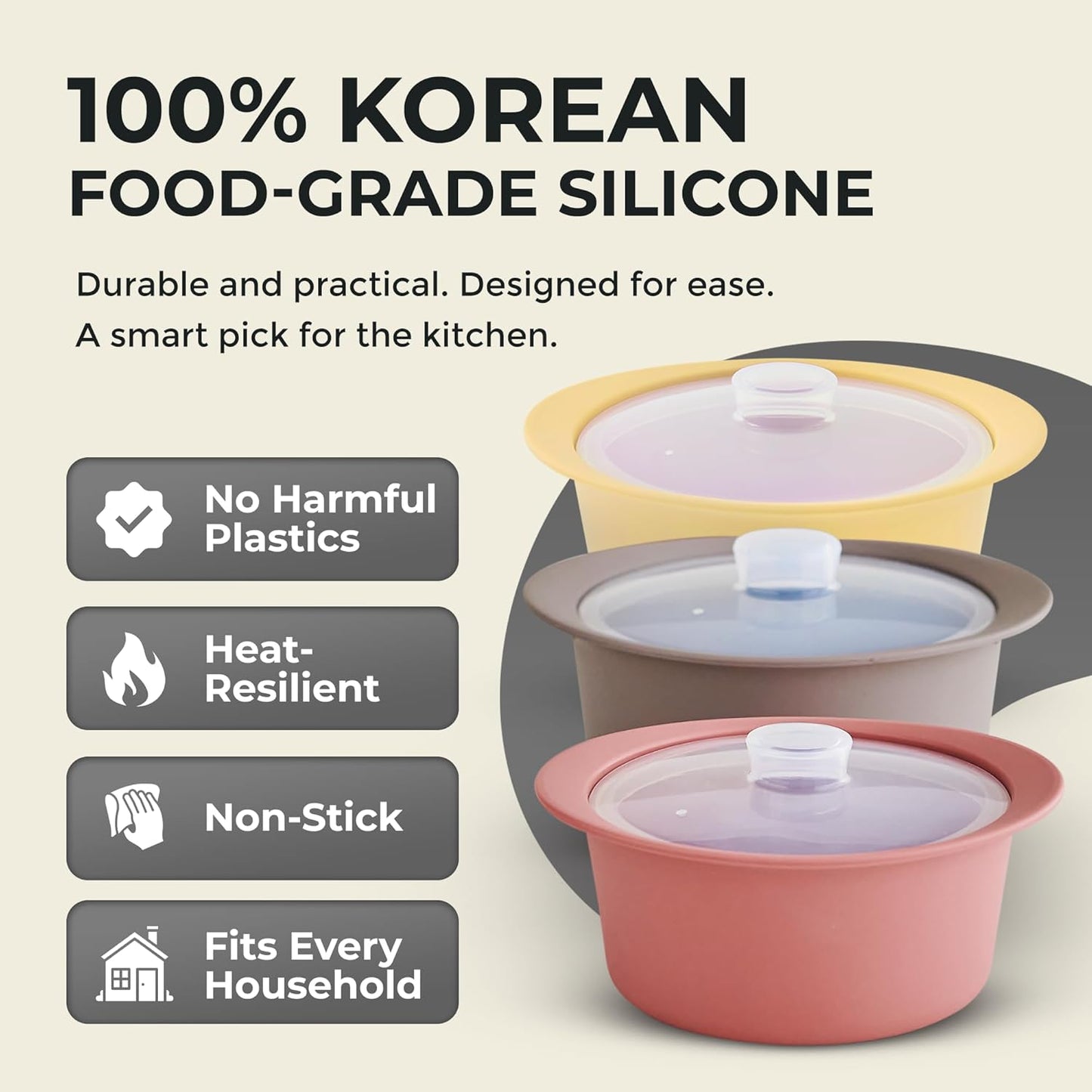 20oz Platinum Silicone Microwave Steamer Pot with Handle & Lid - Korea 100% Food-Grade Steamer Bowl, Heat-Resistant Cooker with Steam Holes, Easy Clean, Dishwasher Safe, Taupe Brown
