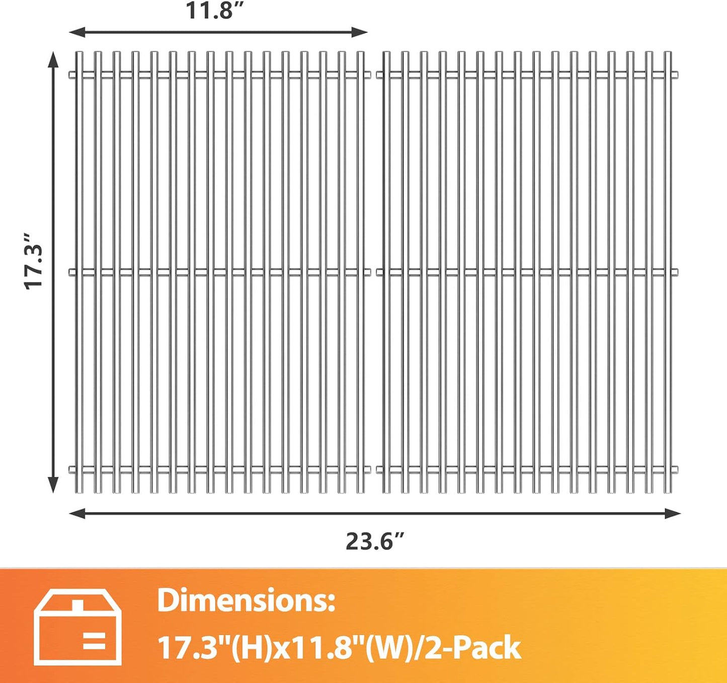 7639 Grill Grates for Weber Spirit I & II 300 Series, Spirit E/S 310 320, 304 Stainless Steel, Cooking Grates for Genesis Silver B/C, Genesis Gold B/C, Genesis Platinum B/C, 7638, 65906, 17.3", 2 Pack
