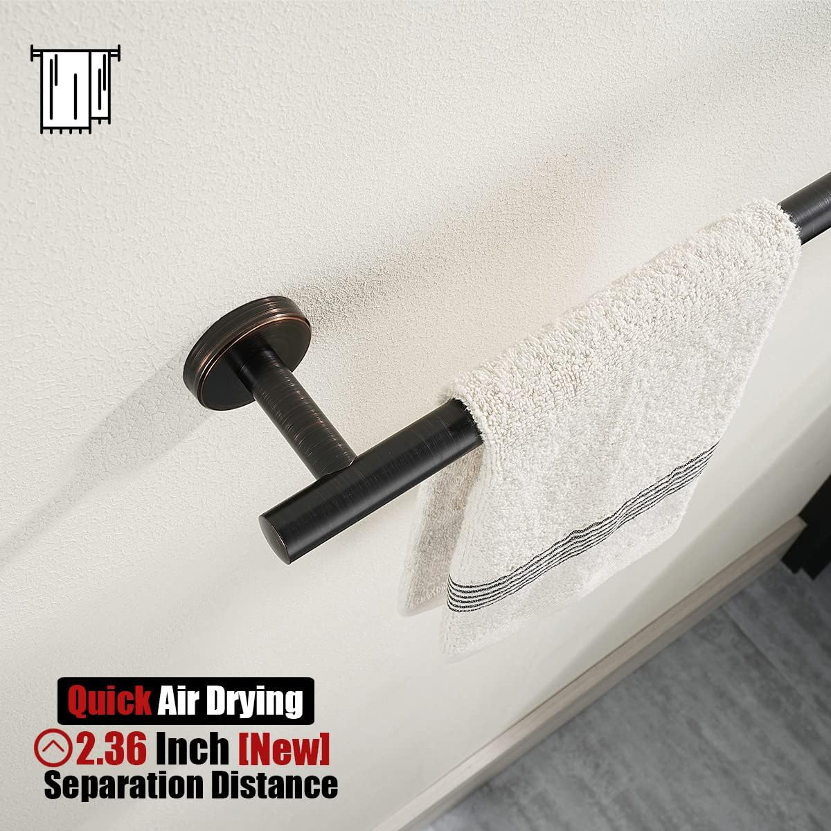 JQK Towel Bar Oil Rubbed Bronze, 19 Inch 304 Stainless Steel Thicken 0.8mm Towel Rack Bathroom, ORB Towel Holder Wall Mount, Useable Length 16 Inch TB110L16-ORB