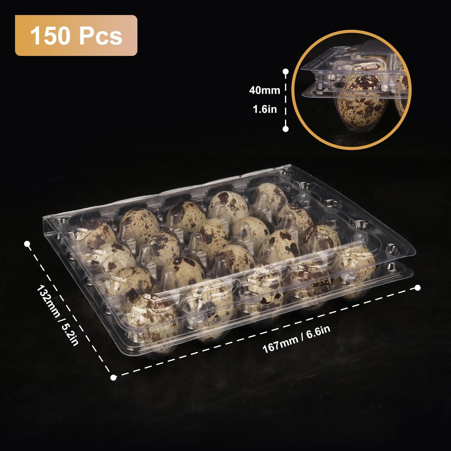 150 Pack Quail Egg Cartons, Clear Plastic Quail Egg Trays, Holds up to 20 Quail Eggs Securely - Your Ultimate Small Eggs Carton Holders for Bulk Storage and Display