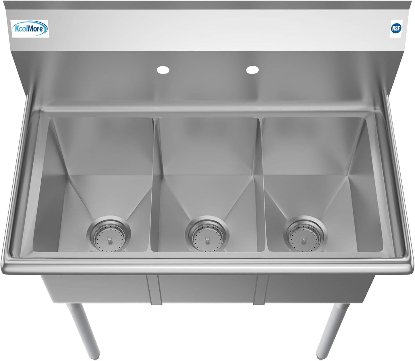 KoolMore 36" 3 Compartment Stainless Steel Triple Bowl NSF Commercial Kitchen Sink - Bowl Size 10" x 14" x 10"