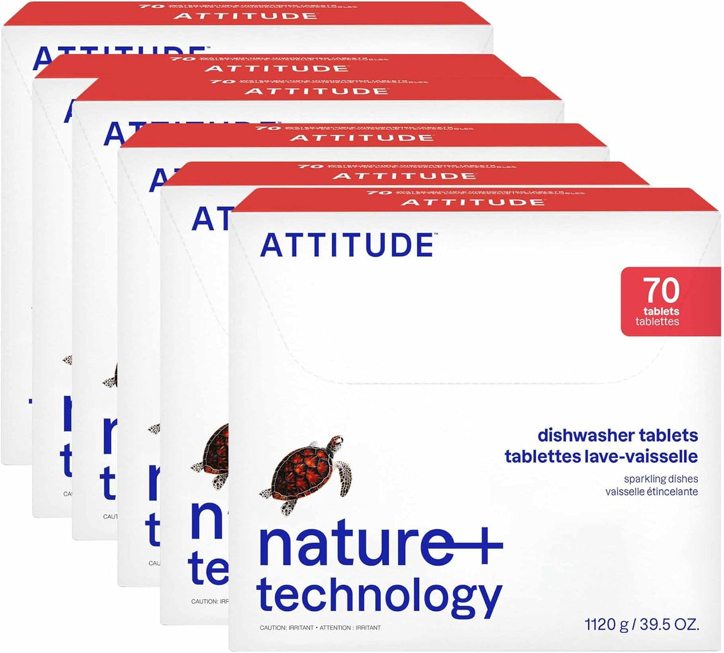 ATTITUDE Dishwasher Pods, Plant-Based & Vegan, Phosphate-Free Detergent Tablets, Naturally Derived, Unscented, 70 Count (Pack of 6)