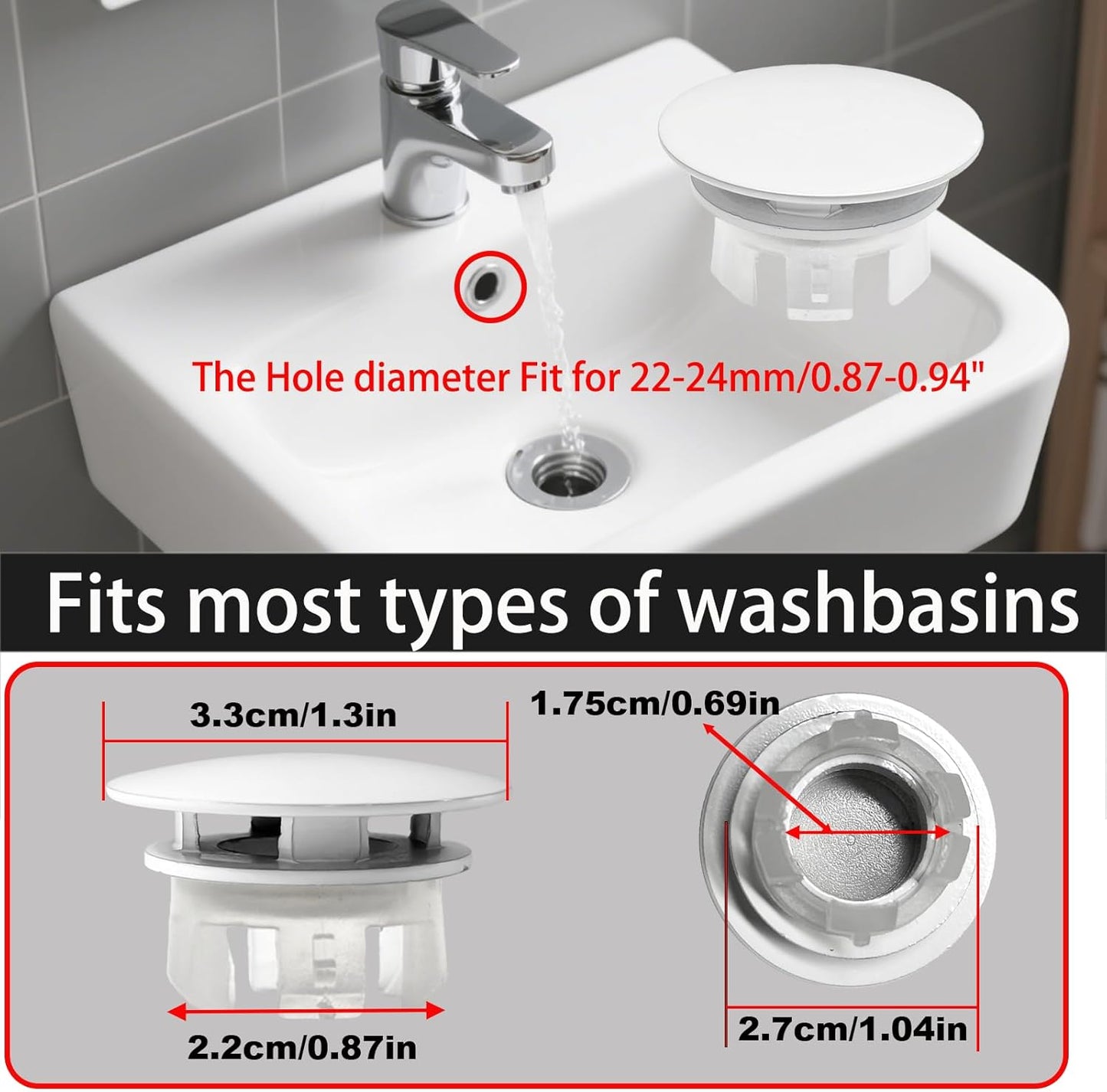 2 Pack Sink Basin Overflow Trim Ring,Solid Brass Bathroom Sink Trim Overfollow Cover,Sink Trim Overflow Cover Insert in Hole Round Caps or Kitchen Bathroom(White)