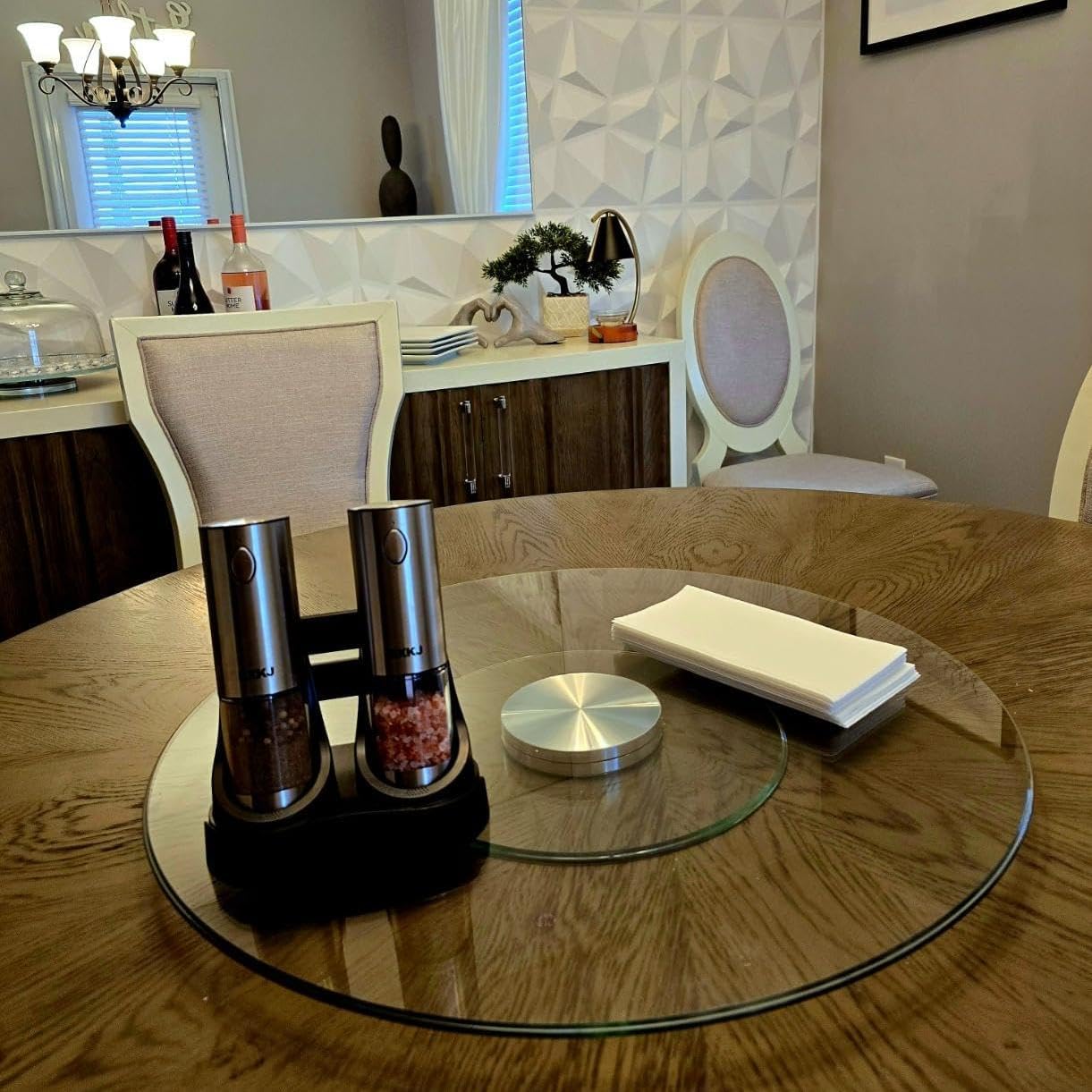 36" Heavy-Duty Lazy Susan Turntable - 1/3" Extra-Thick Tempered Glass (50% Thicker!) - Anti-Tip Design & Silent Spin for Banquets, Dining Tables