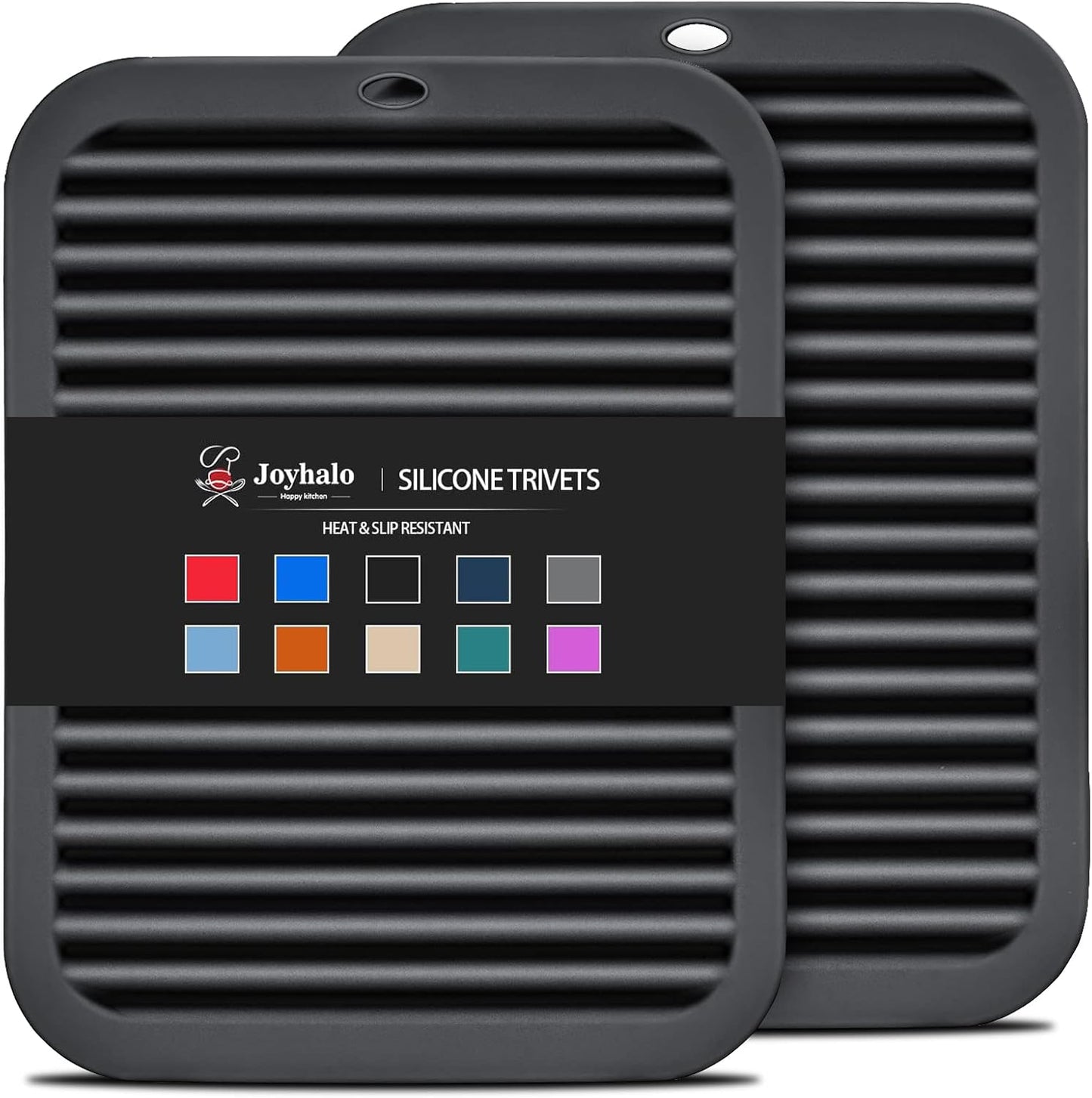 Joyhalo Trivets for Hot Dishes - Hot Pads for Kitchen 9'' x 12'', Silicone Trivets for Hot Pots and Pans, Hot Plates to Protect Table, Quartz Countertops Heat Resistance to 480°F, Set of 2, Black