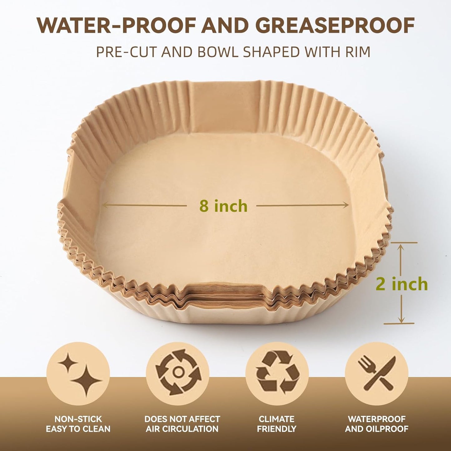 125Pcs 8 inch Square Disposable Air Fryer Parchment Liners-Non-Stick Parchment Sheets for Air Fryer Basket Microwave – Oil-proof, Water-proof, Effortless Cleanup for Baking