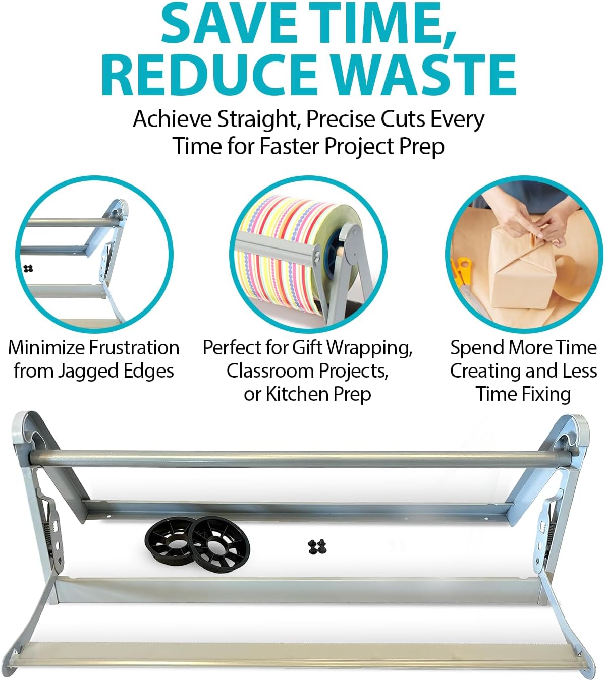 18" Wide Roll Paper Dispenser with Cutter – Wall Mounted Roll Dispenser with Serrated Cutter – Fits Craft, Freezer, Wrapping, Butcher Paper Roll or Cling Film – Heavy-Duty, Grey