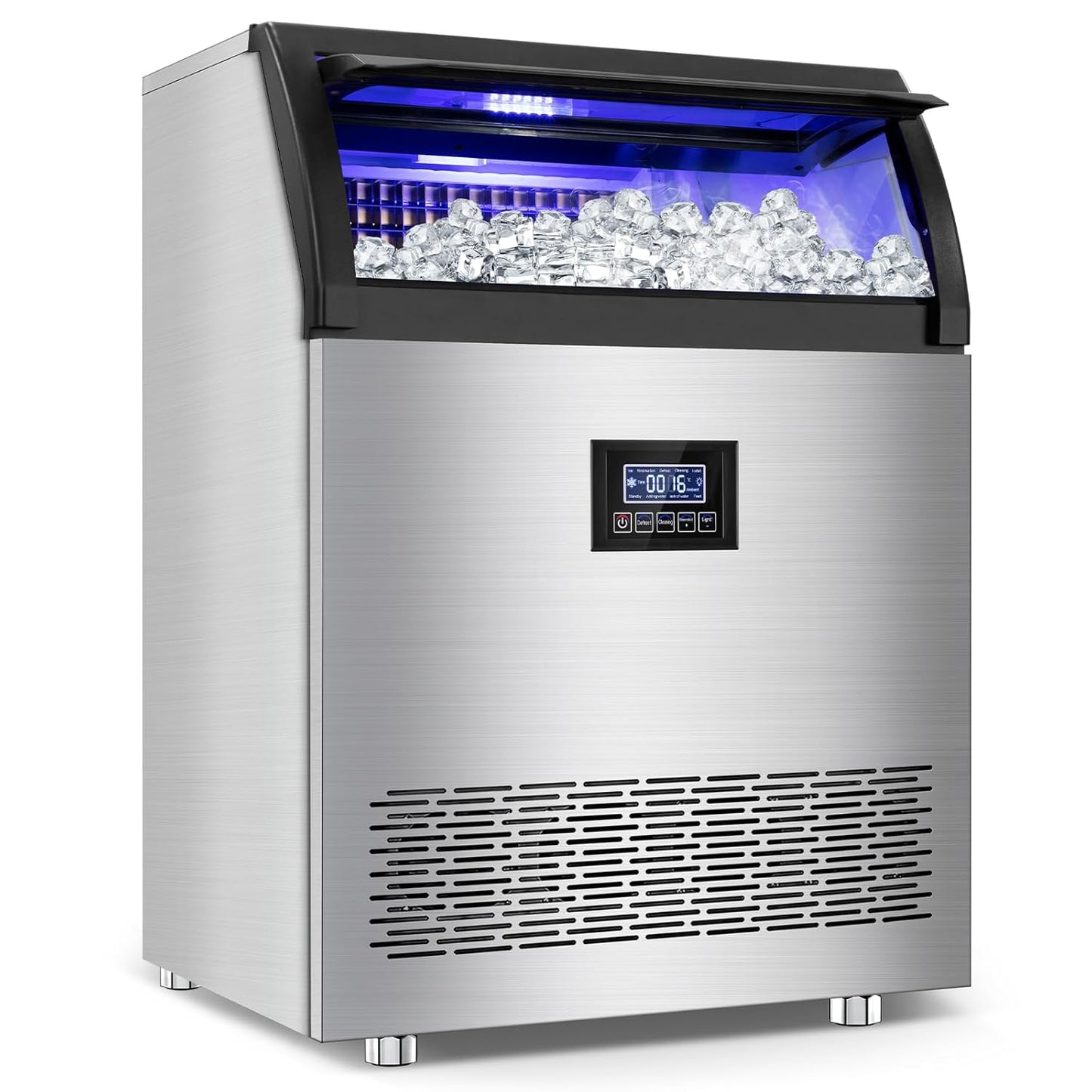 350 Lbs/24H Commercial Ice Maker – 80 Lbs Storage Bin, 126 Ice Cubes Per Cycle – Stainless Steel Undercounter/Freestanding Design, Perfect for Home, Bar, and Outdoor Use, Self-Cleaning Function