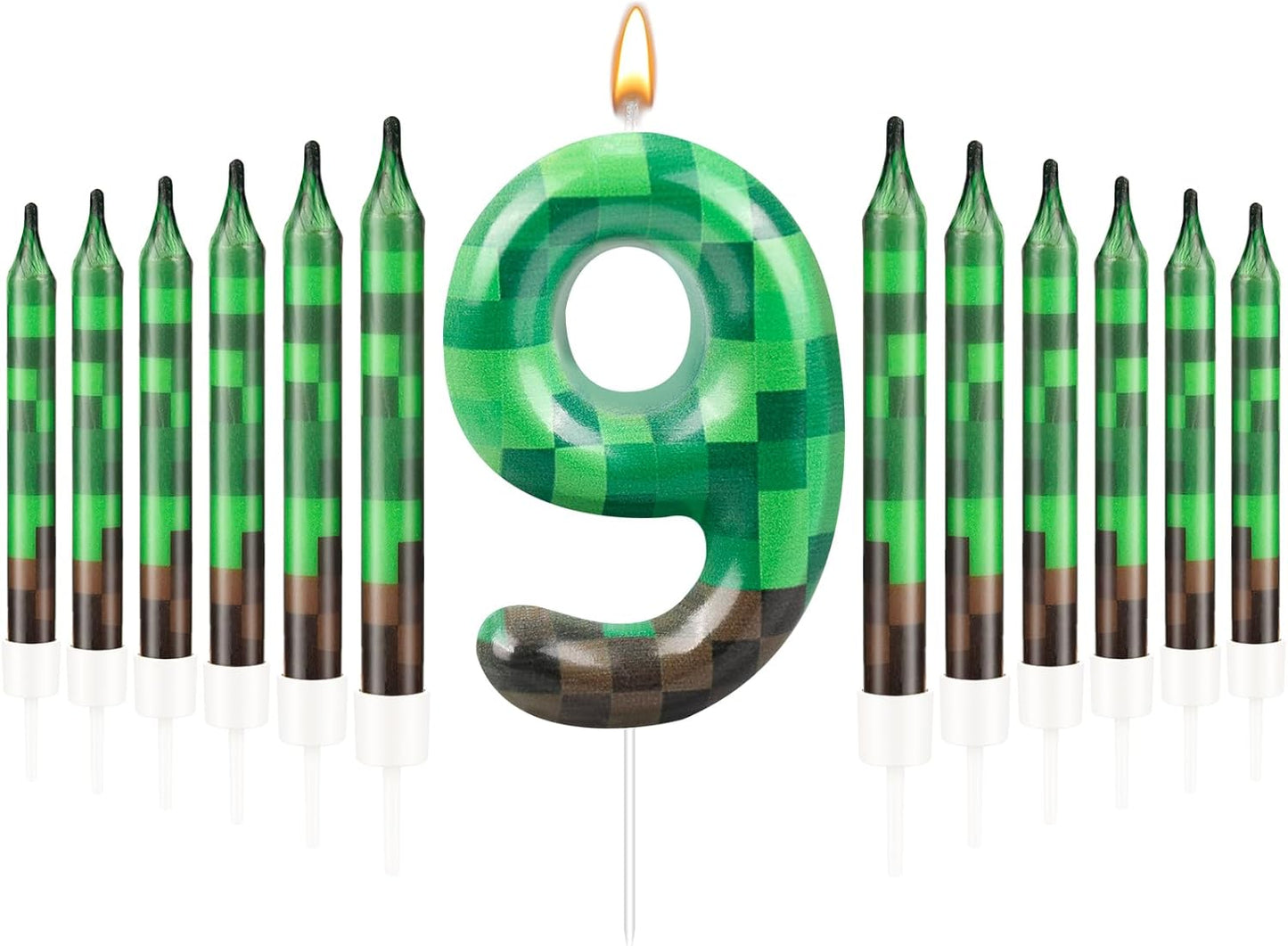 13 Pcs Dynamite Candles 12 TNT Themed Birthday Cake Candles and Number 9 Candle Cake Topper for Pixel Theme Birthday Party Anniversary Party Dynamite Theme Party Video Game Party Supplies (Number 9)