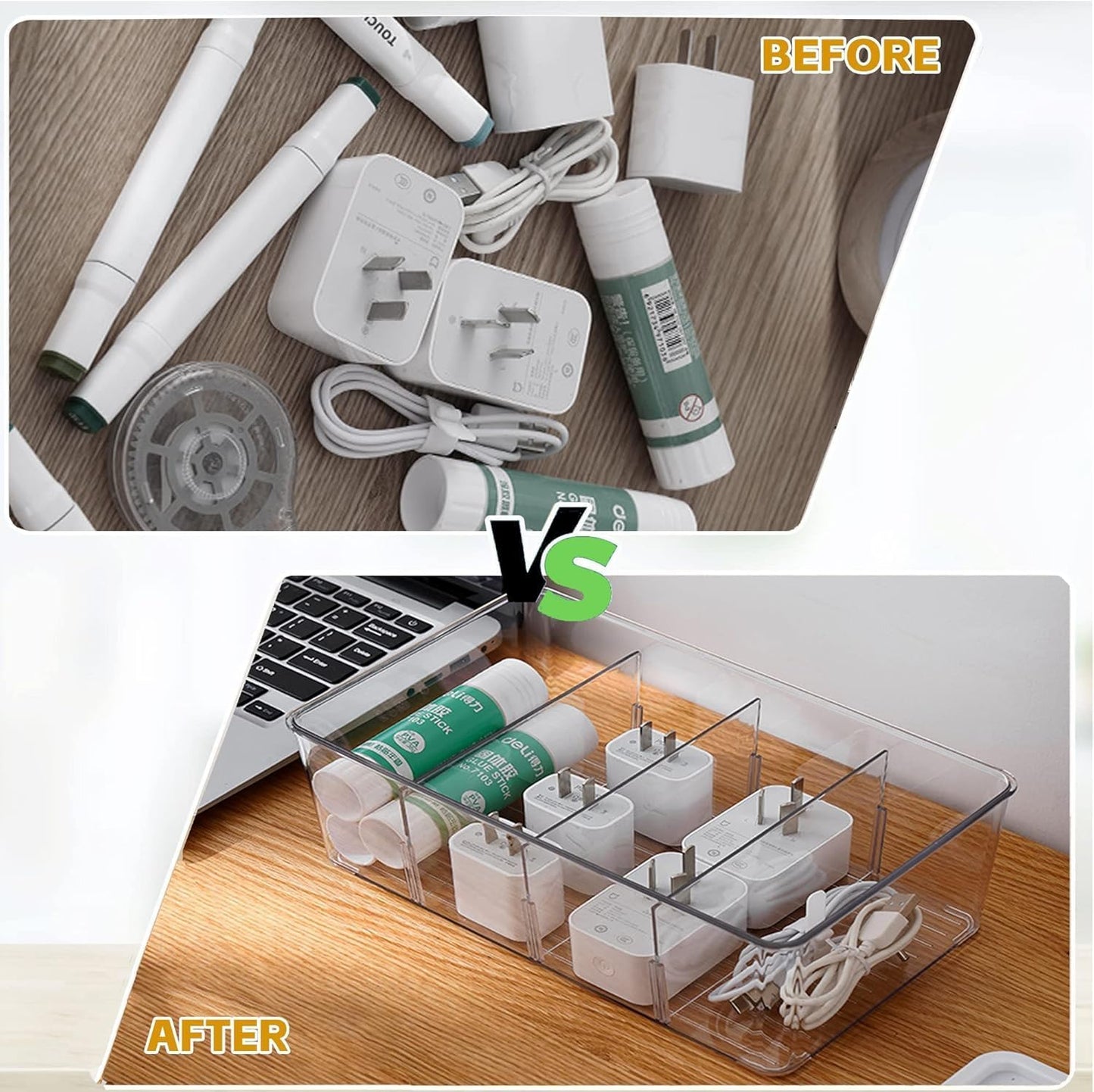 2 Pcs Clear Pantry Organizers and Storage,Plastic Storage Bins for Fridge with Removable Dividers, Kitchen Cabinet Organizers Ideal for Kitchen, Pantry, Refrigerator, Freezer, and Snack Storage