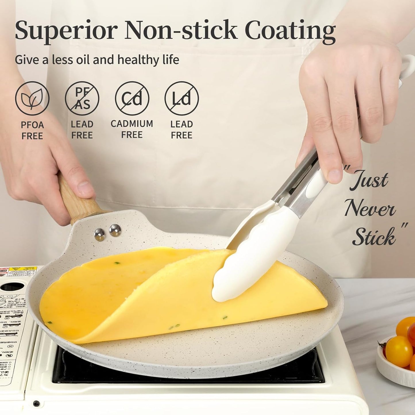 11 inch Nonstick Crepe Pan, Granite Coating Flat Skillet Dosa Tawa Tortilla Pan, White Large Pancake Griddle Comal Pan, Compatible with All Stovetops, PFOA Free