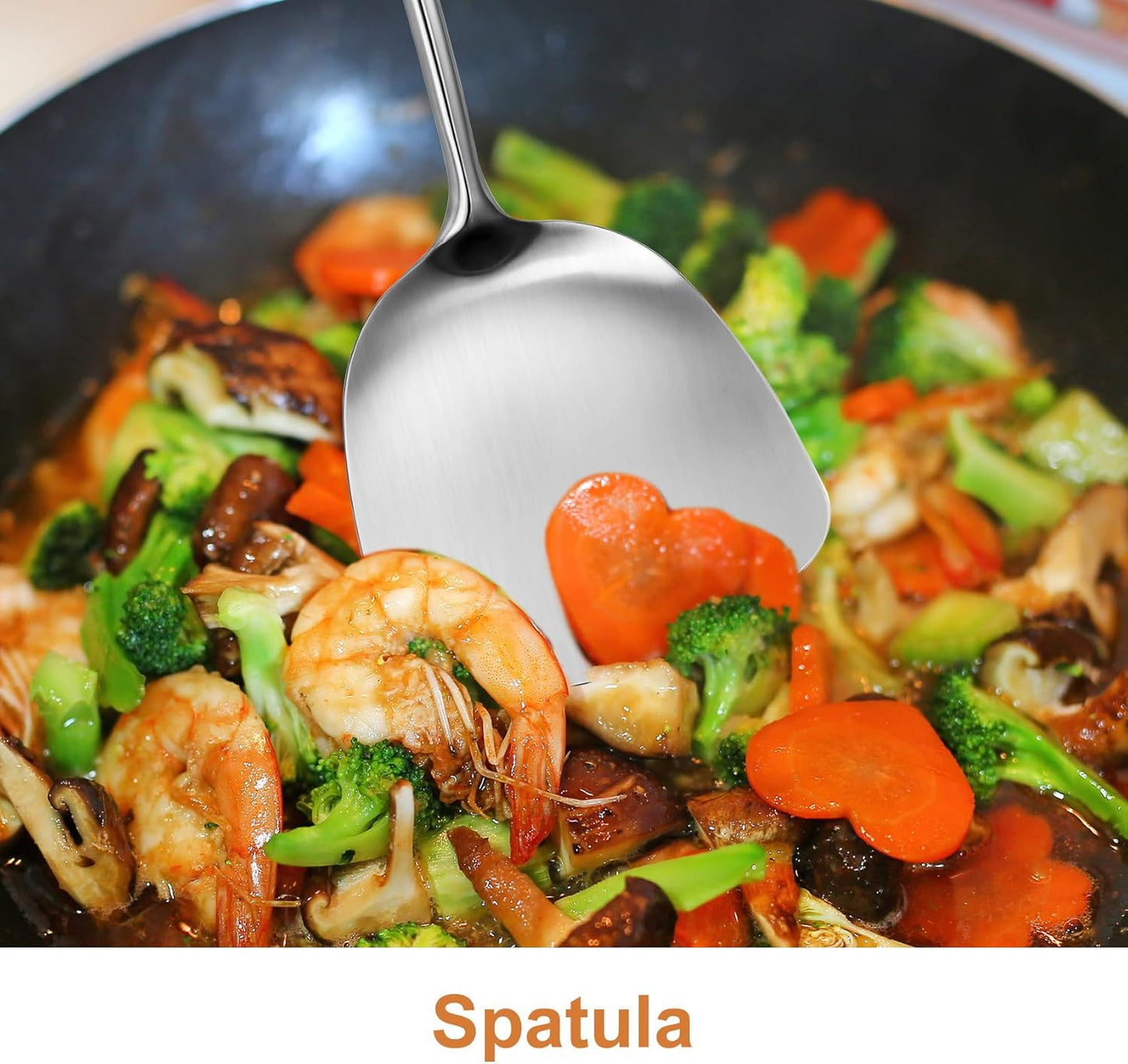 304 Stainlss Steel Kitchen Utensils Set, 2 Pcs Long Metal Utensils Set with spatula, slotted spatula turner (Dishwasher Safe)