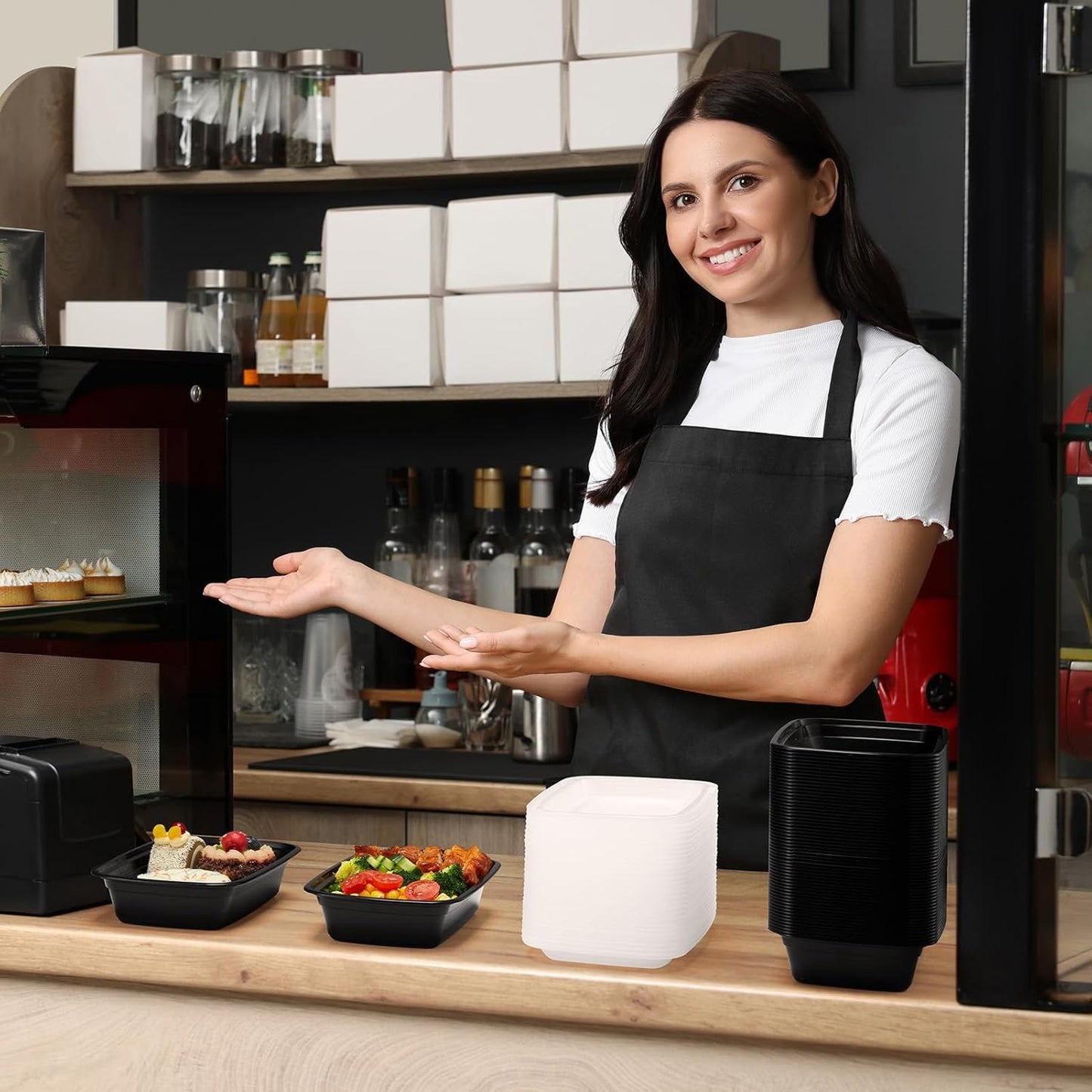 100-Piece (50-Pack) 24 OZ Meal Prep Containers Reusable with Lids, Sturdy Leakproof & Food Safe, Microwave, Freezer, Dishwasher Safe To Go Food Containers, Plastic Take Out Containers, Black