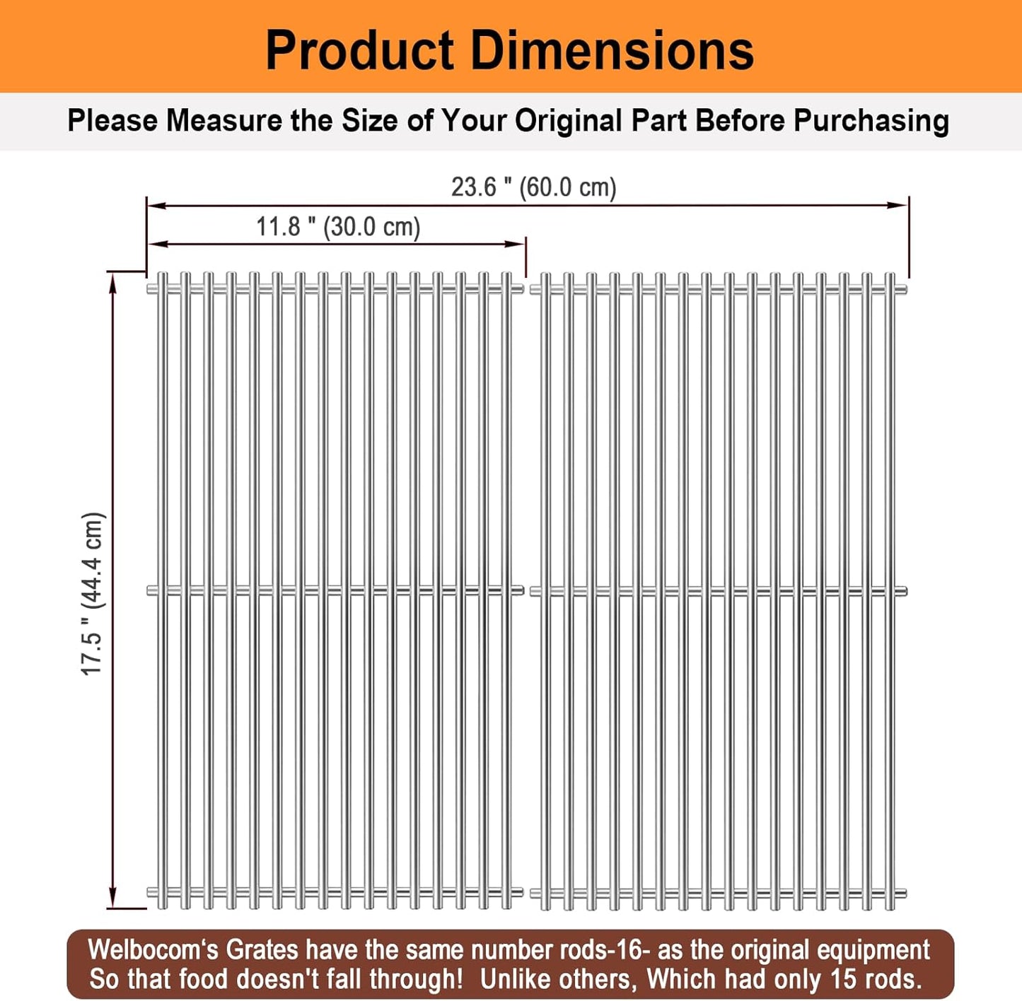 17.5" Cooking Grates for Weber Spirit E310 E320 & Spirit II E310 E320 Grills;304 Stainless Steel Grates for Weber Genesis Gold & Silver Grills;Weber Grill Grates 7639; Weber Grill Grids