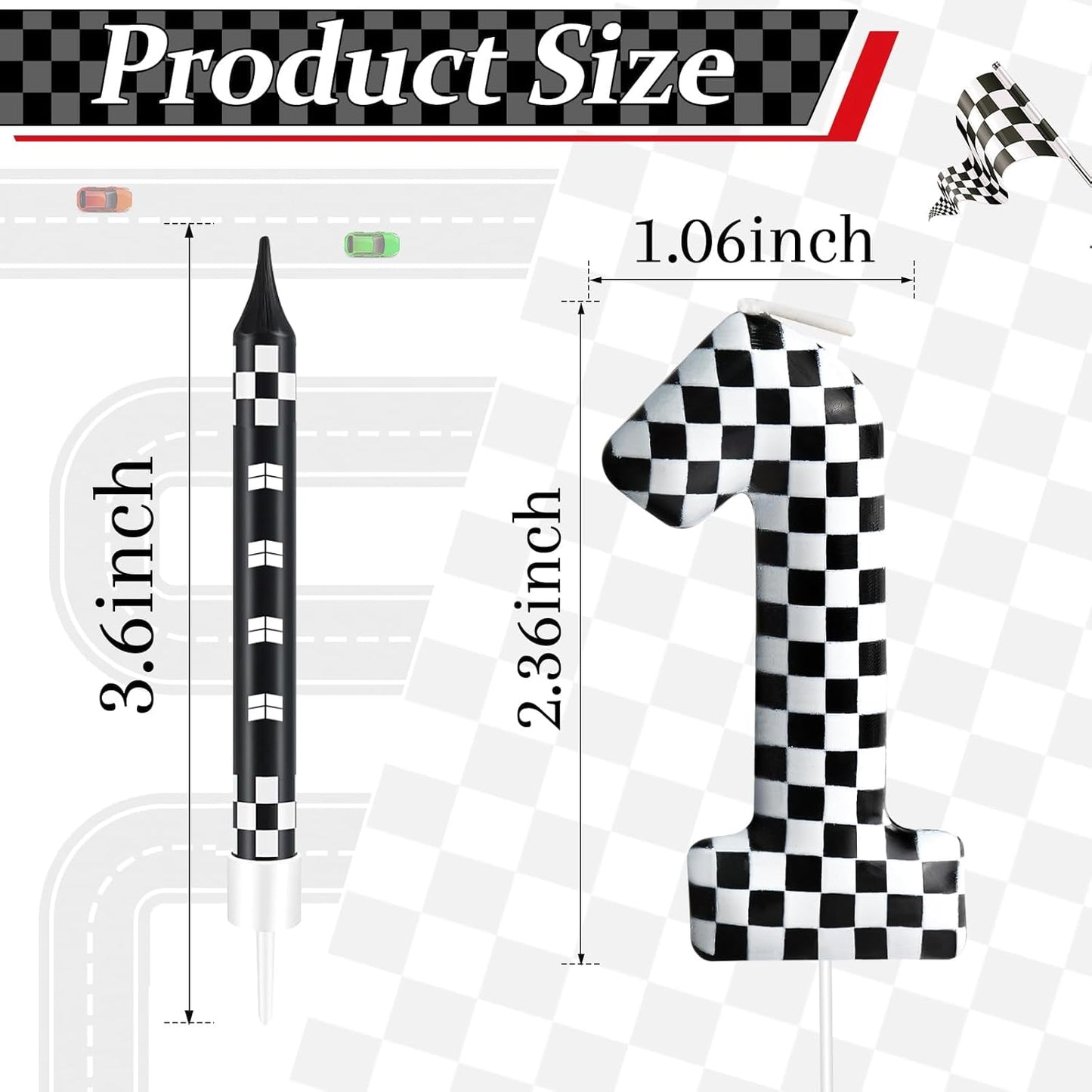 13 Pcs Racing Cars Themed Birthday Candles Black and White Race Number 1 Checkered Candle Cake Topper for Racing Car Party Decoration Supplies (Number 1)