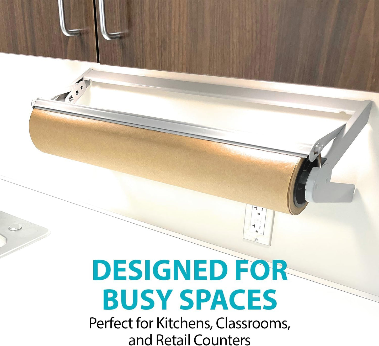 24" Wide Roll Paper Dispenser with Cutter for Desktop – Roll Dispenser with Serrated Cutter – Fits Craft, Freezer, Wrapping, Butcher Paper Roll or Cling Film – Heavy-Duty, Grey