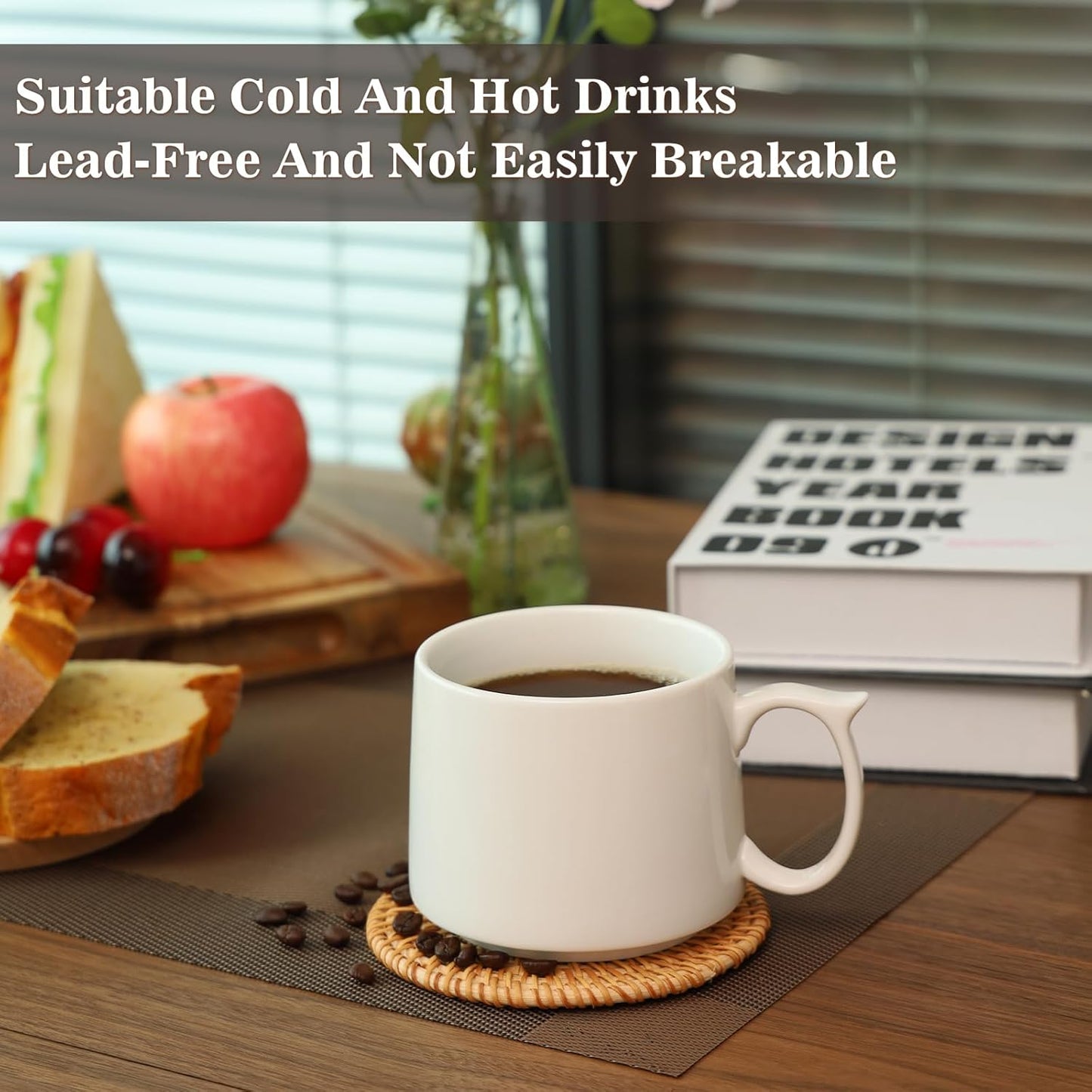 19 oz Large Coffee Mugs Set of 4, Stackable Ceramic Coffee Mugs with Large Handles for Coffee, Latte, Cappuccino, Milk, Dishwasher & Microwave Safe, Ideal for Men, Women, Dads and Moms (White)