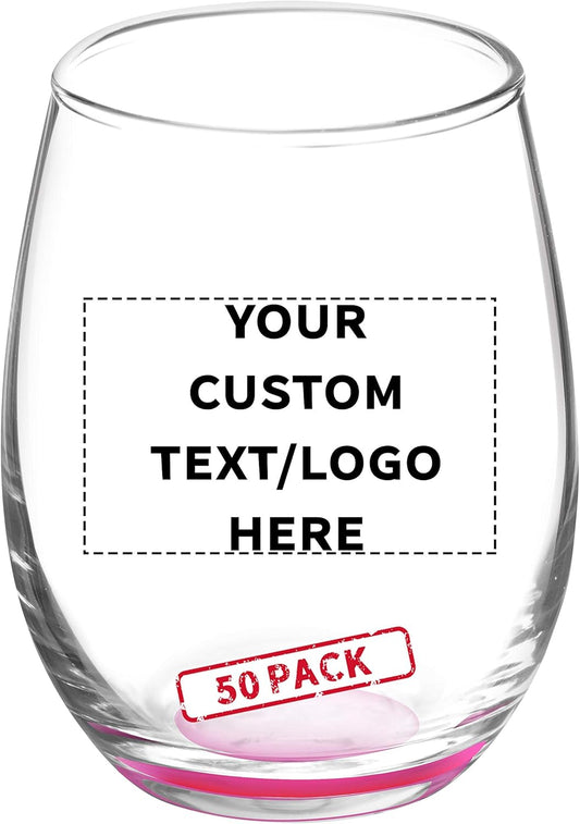 Custom Stemless Wine Glasses by ARC 5.5 oz. Set of 50, Personalized Bulk Pack - Perfect for Hotel, Bar, Restaurant or Lounge - Pink