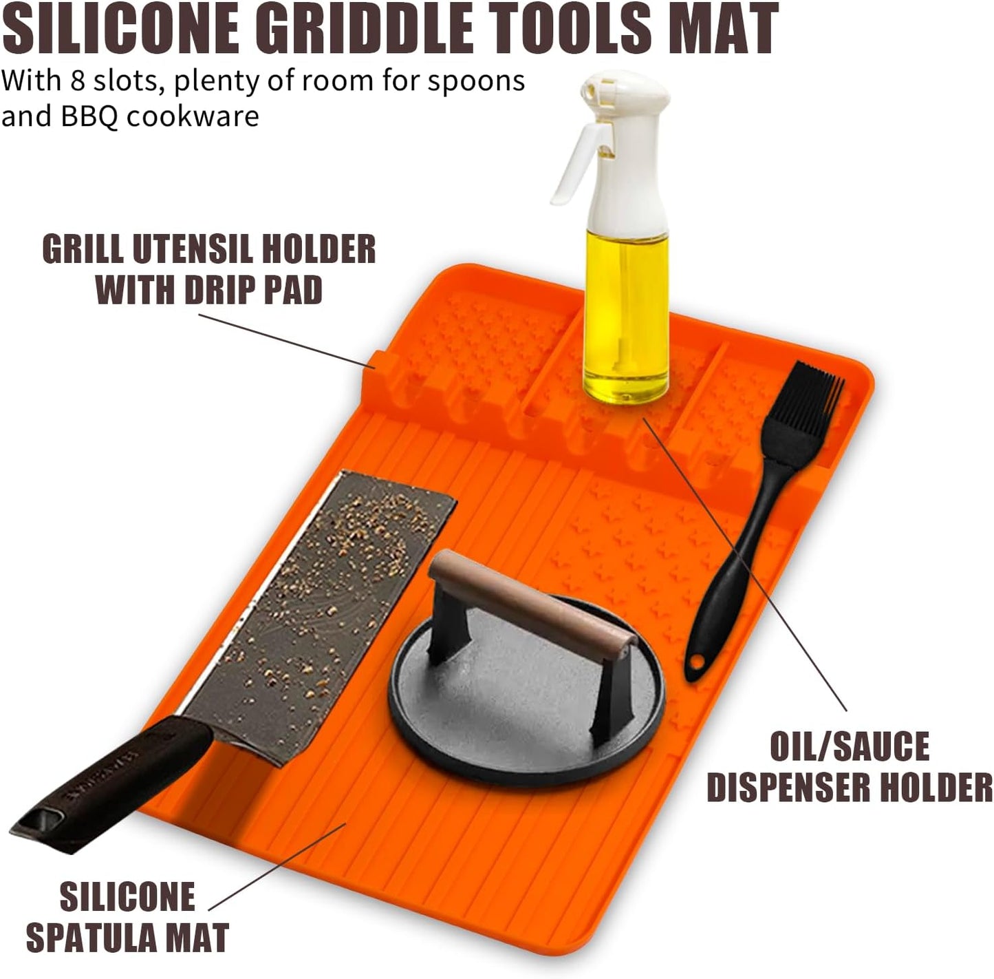 2 PCS Silicone Griddle Tools Mat for Blackstone,Grill BBQ Caddy Utensils Holder for Kitchen,Cooking & Countertop,Large Spatula Mat with Drip Pad,Griddle Accessories for Blackstone (blue 2pcs)