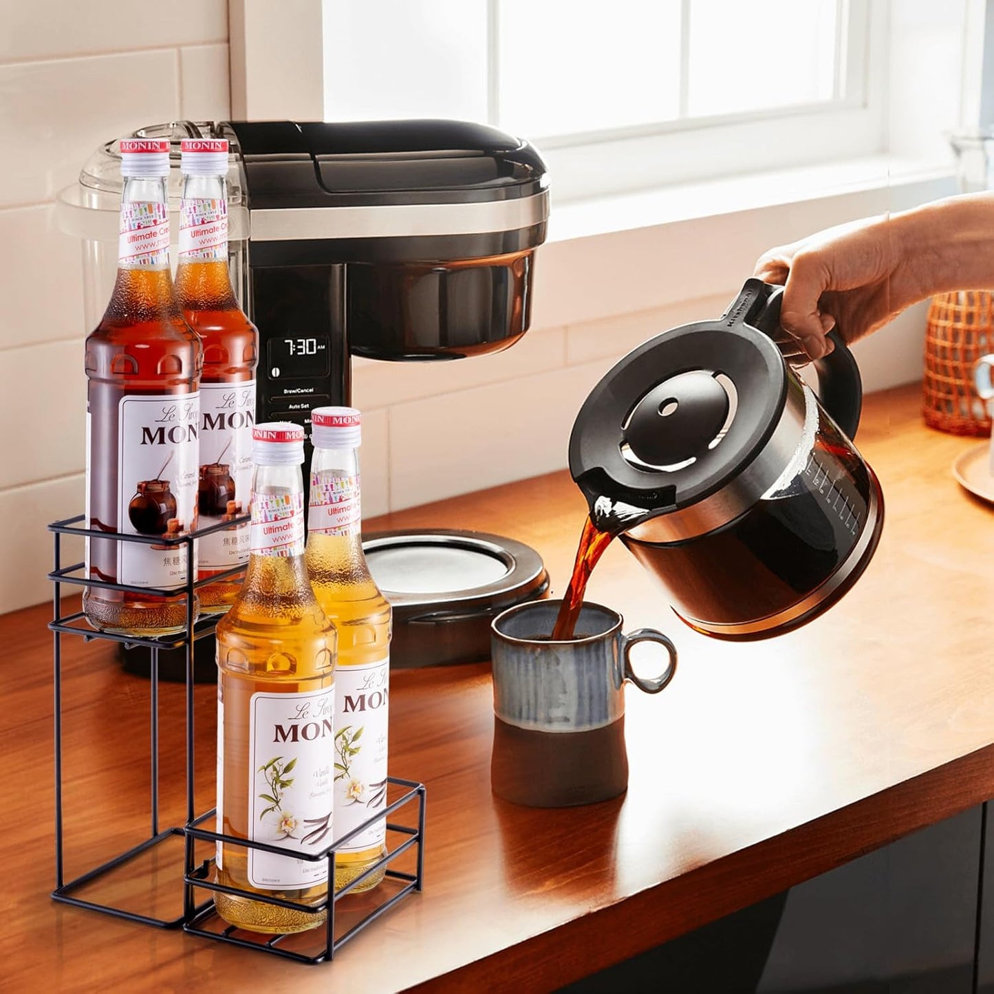 4 Bottle Coffee Syrup Organizer Coffee Syrup Rack for Coffee Bar Kitchen Small Wine Rack for Bar Family Storage for Syrup Wine Dressing