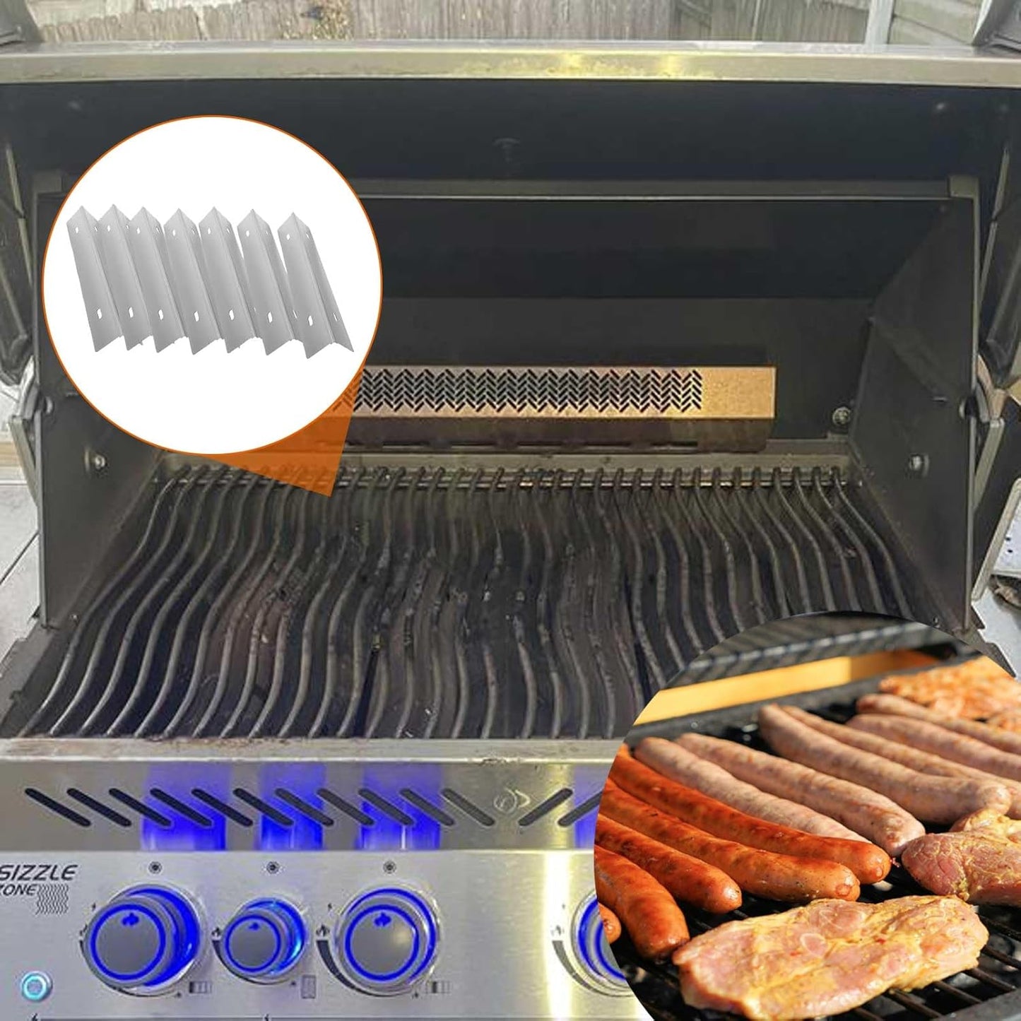 MixRBBQ Stainless Steel 7-Pack Heat Plates and 4-Pack Burner BBQ Replacement Part Kit for Prestige 500 and Napoleon Grill Rogue Series