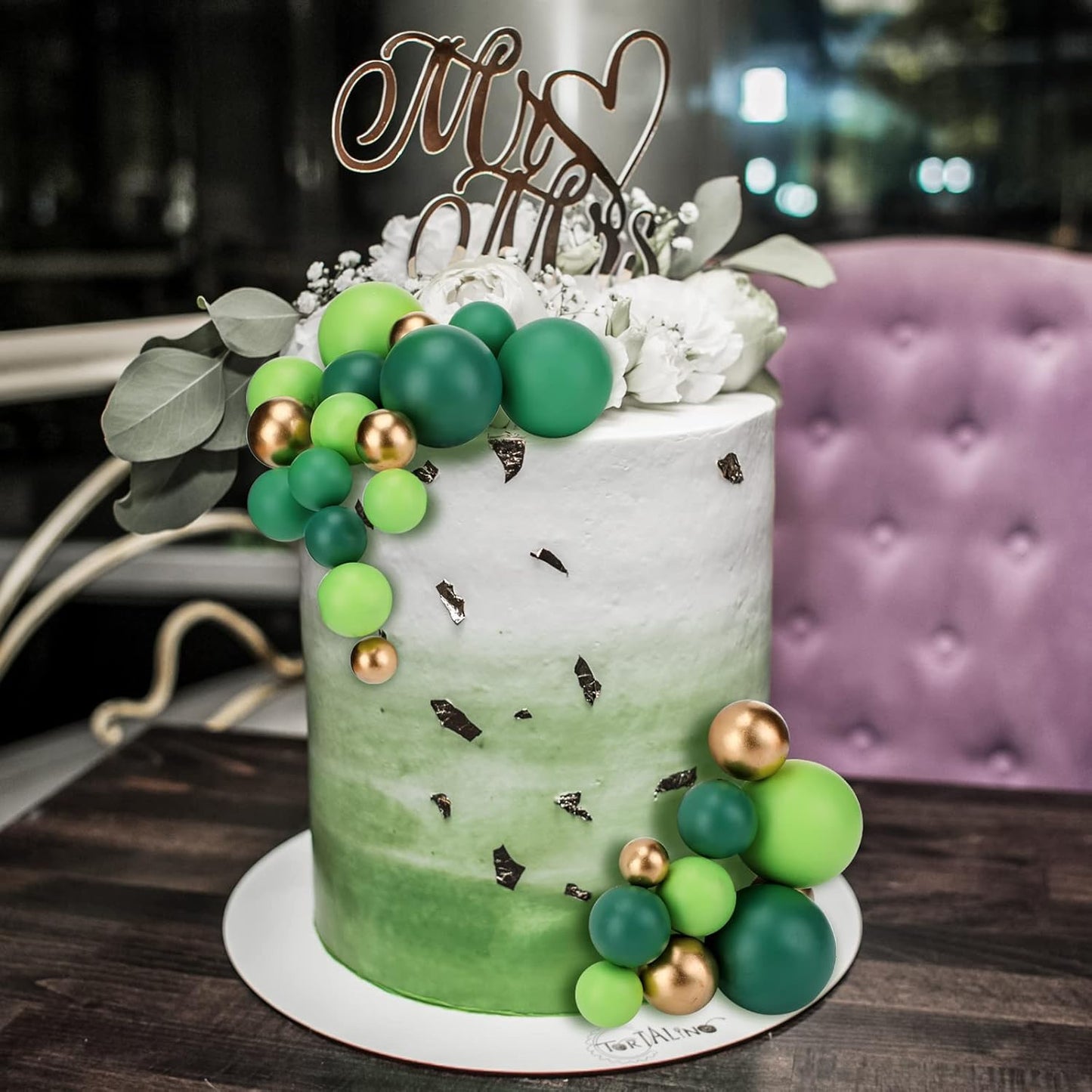 108 Pcs Balls Cake Topper DIY Cupcake Insert Foam Balloons for Cake Baking Wedding Anniversary Birthday Decoration(Assorted Green, Gold,Multi Sizes)