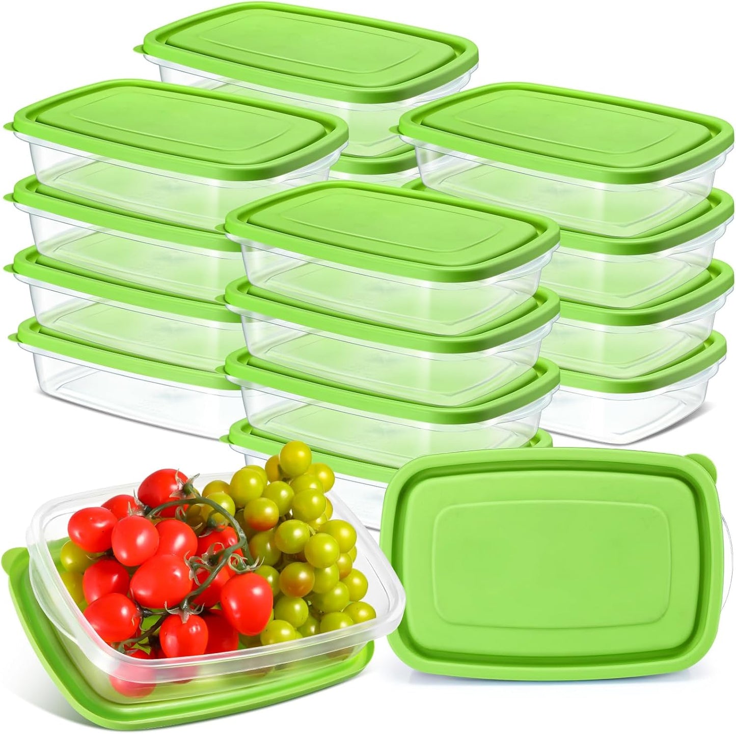 18 Pcs 33 Oz/ 4 Cups Plastic Food Storage Containers with Lids Portion Box Sets with Cover Stackable Plastic Containers with Lids Microwave Freezer Dishwasher Safe (Green)