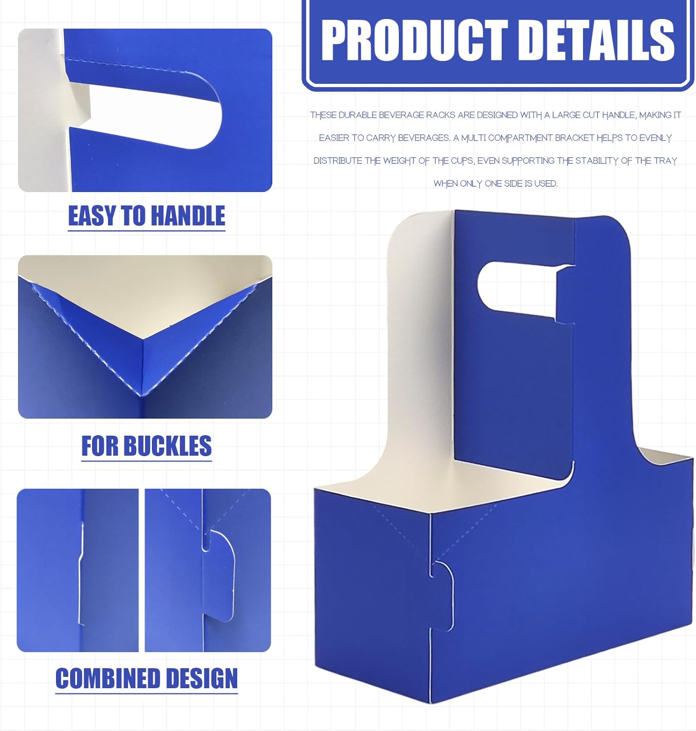 2 Cup Disposable Drink Carrier for Delivery with Handle,30 Count Blue Paperboard Cup Holder,Cup Carriers for Hot or Cold Drinks,Coffee Carrier, Food Delivery,Take Out Cup Carriers (Blue, 30 PCs)