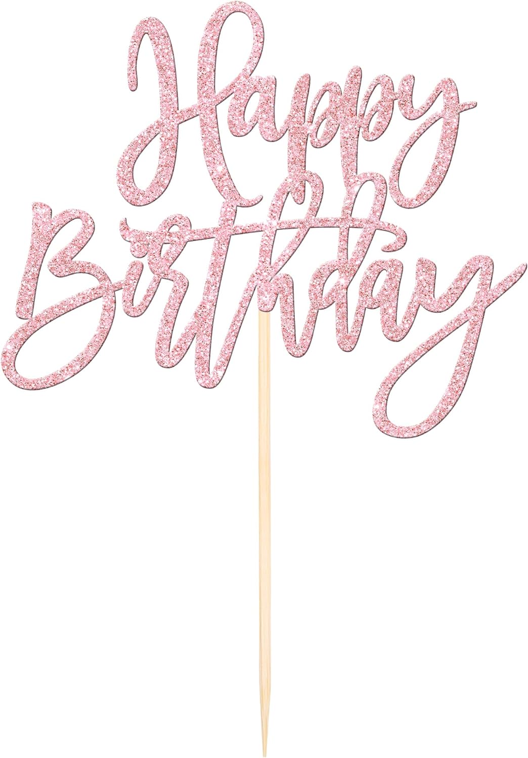 1 PCS Happy Birthday Cake Topper Glitter Cake Pick for Celebrating Anniversary Theme Party Cake Decorations Supplies Light Pink