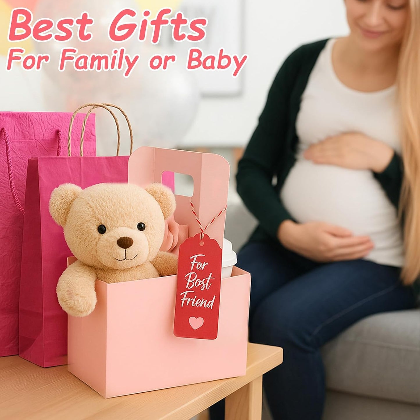 10 Pack 2 Cup Disposable Pink Drink Carrier with Handle Paperboard Coffee Cup Holder Portable for Hot Cold Drinks Food Delivery Services with Heart Card for Teacher Appreciation Week Mother's Day