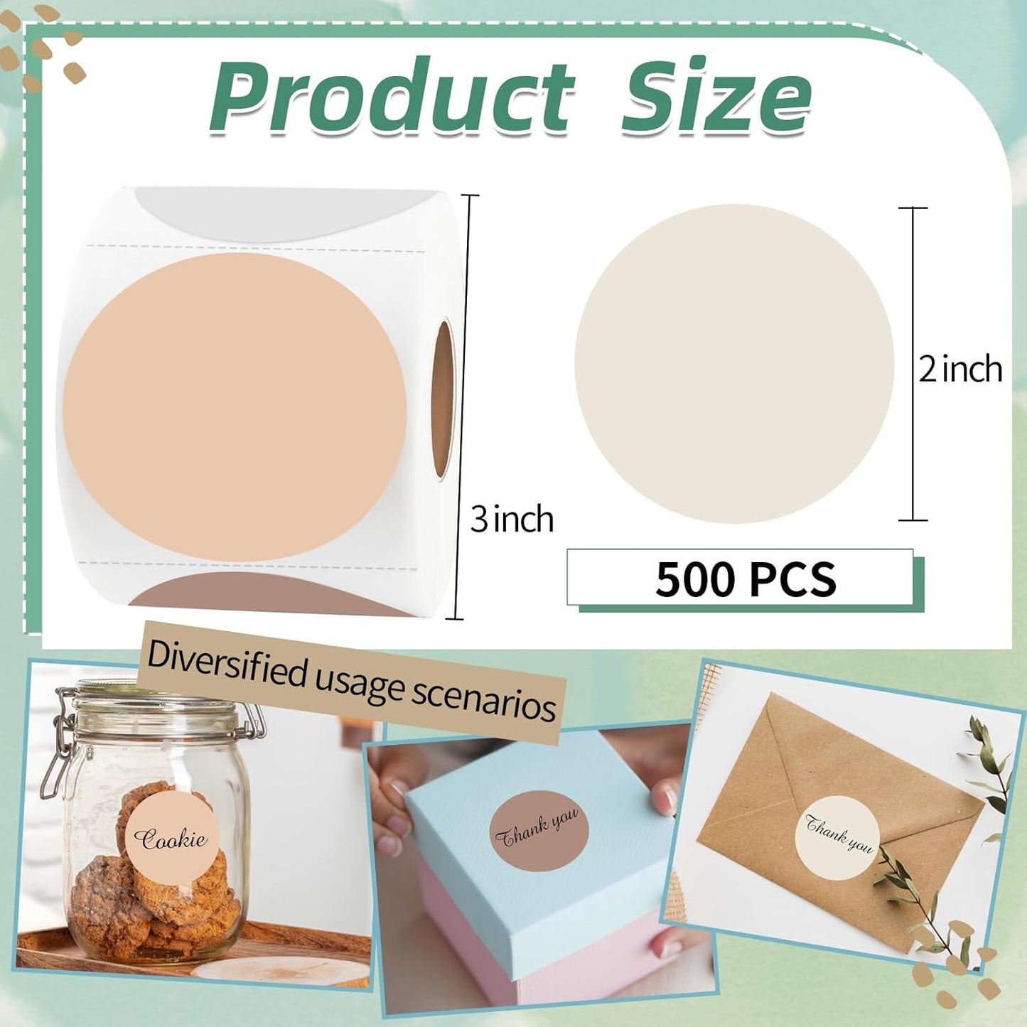 2 Inch Beige Gradient Round Thermal Label Printer Stickers, Self-Adhesive Direct Labels for DIY Logo Design, Name Tag (500 Labels/1 Roll)