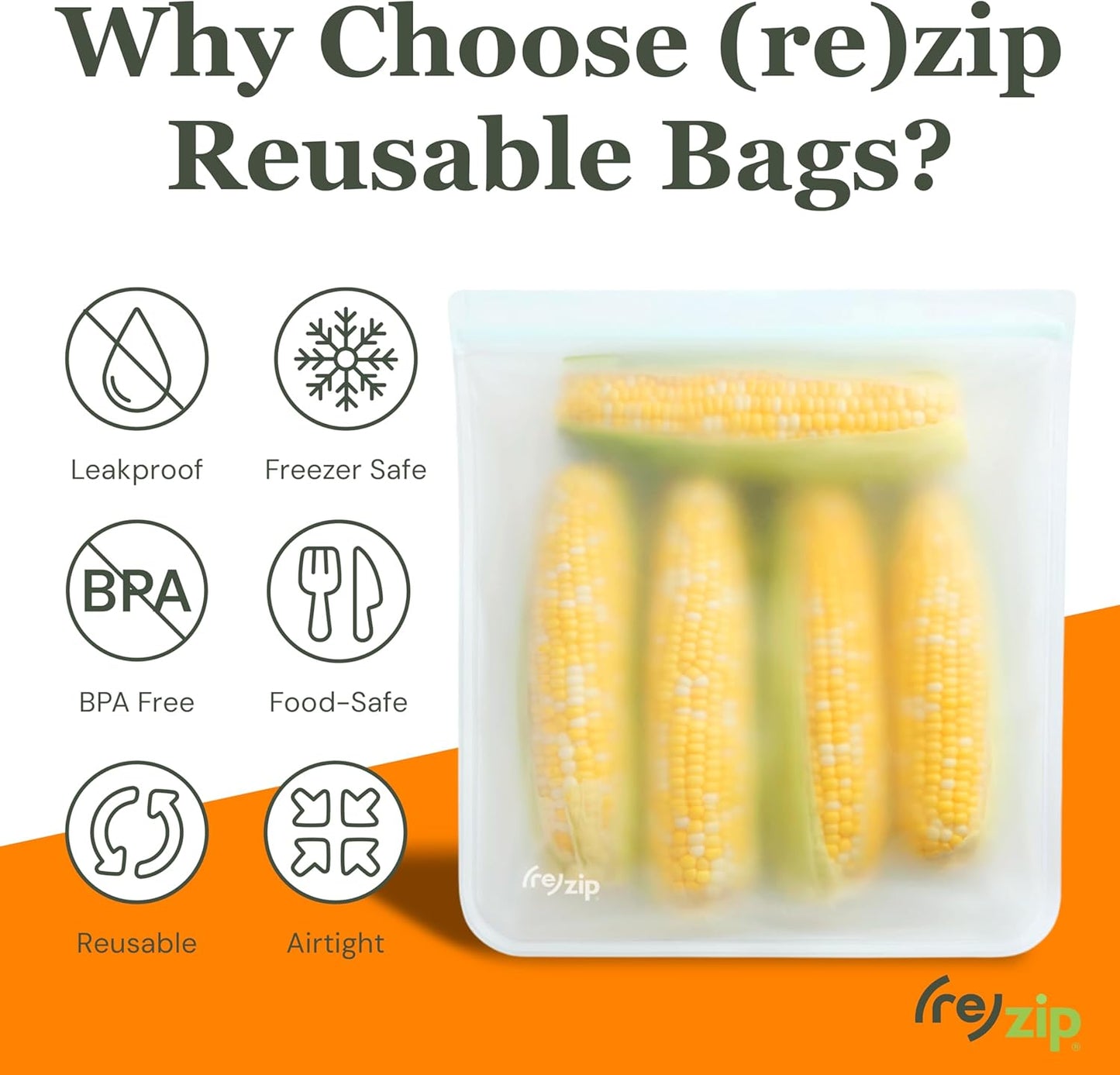 (re) zip Gallon Reusable Bags | BPA-Free, Food Grade, Leakproof, Freezer and Dishwasher Safe | Holds 16 Cups / 128 Fl Oz | 8-Pack (Clear)