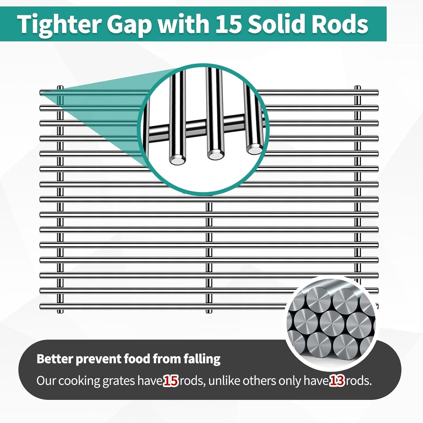 9MM 17.5" Stainless Steel Grill Grates for Weber Spirit E-310 E315 E320 E330 S310 S315 S330 GS4 Spirit 2 Grill Replacement Parts for Weber 7638, 7639 Spirit 300 Spirit II 300 Series Grills